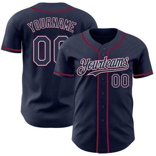 Custom Navy White-Crimson Authentic Baseball Jersey - Main View