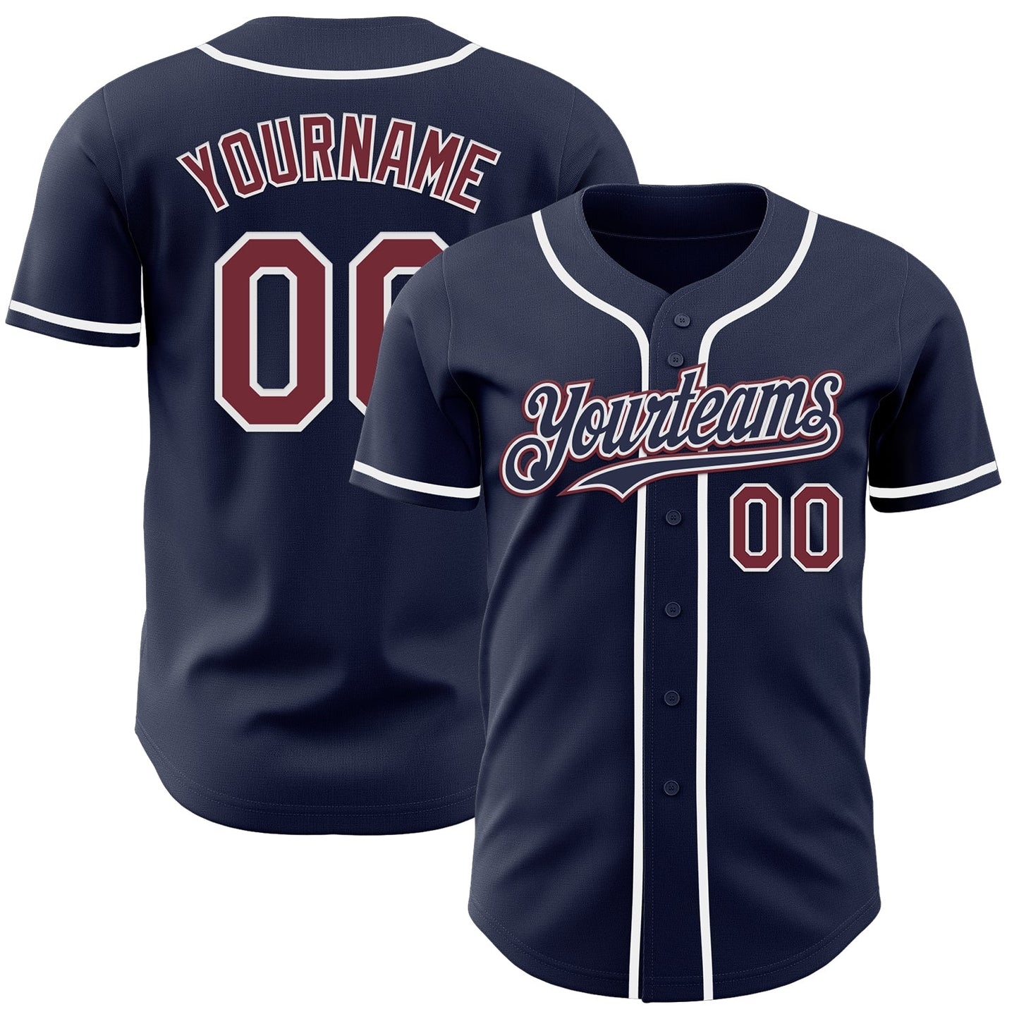 Custom Navy Burgundy-White Authentic Baseball Jersey - Main View