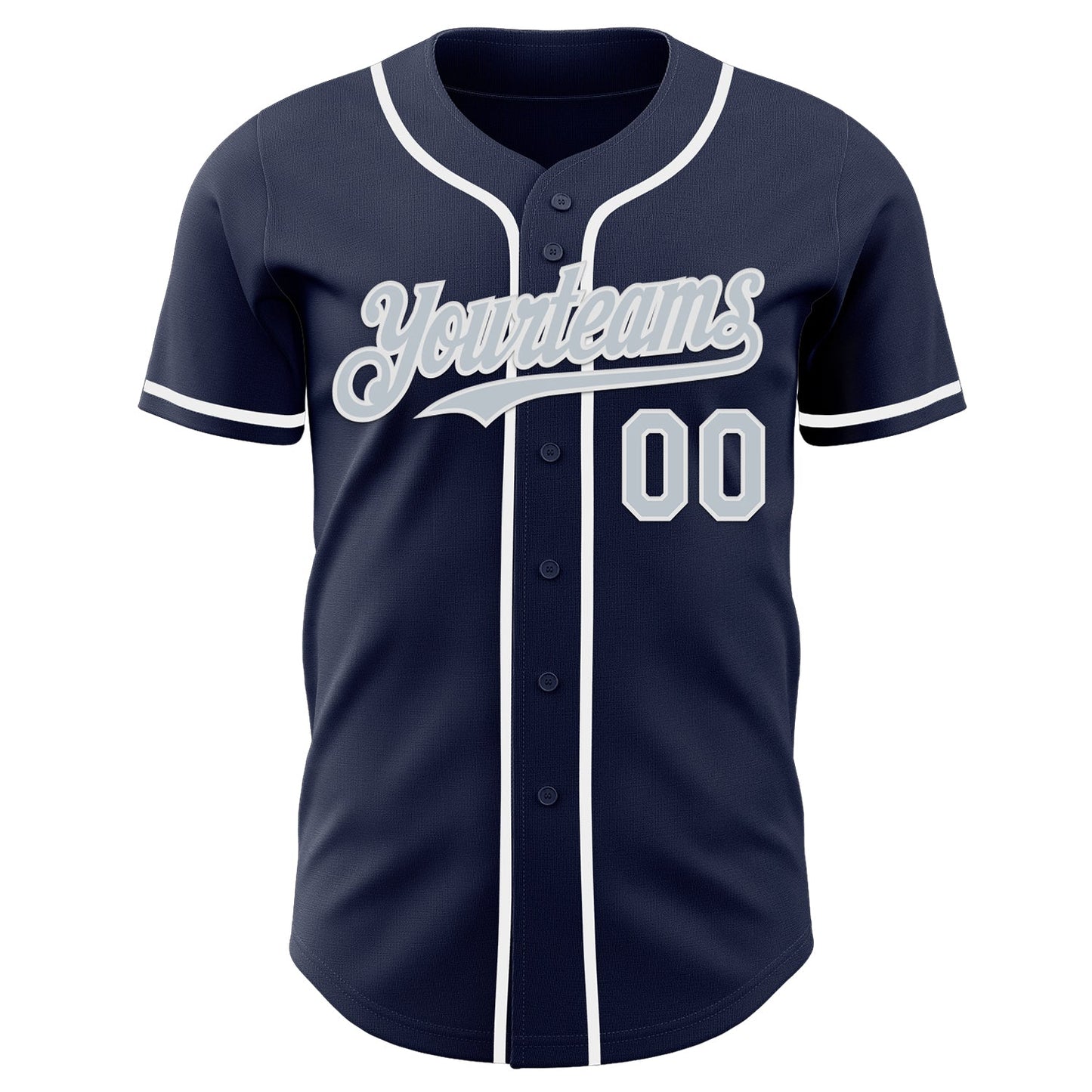 Custom Navy Silver-White Authentic Baseball Jersey view 2