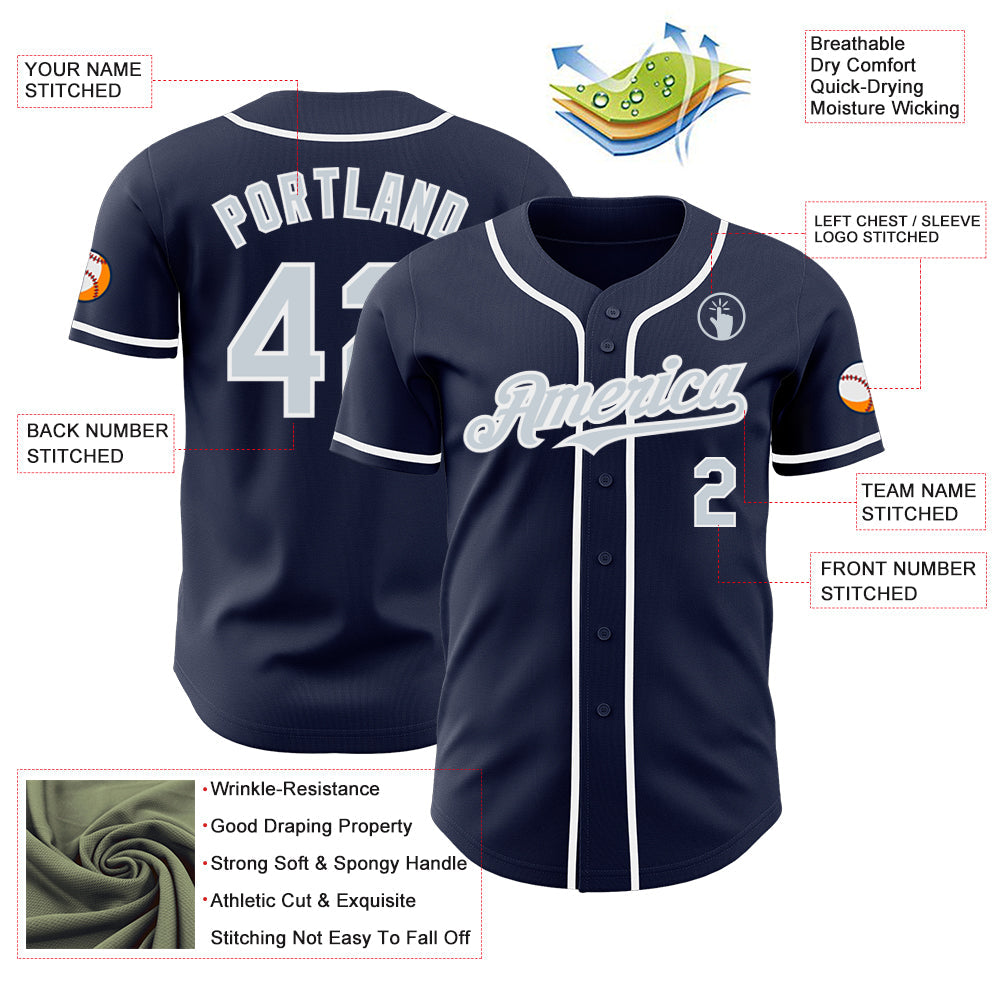 Custom Navy Silver-White Authentic Baseball Jersey view 3