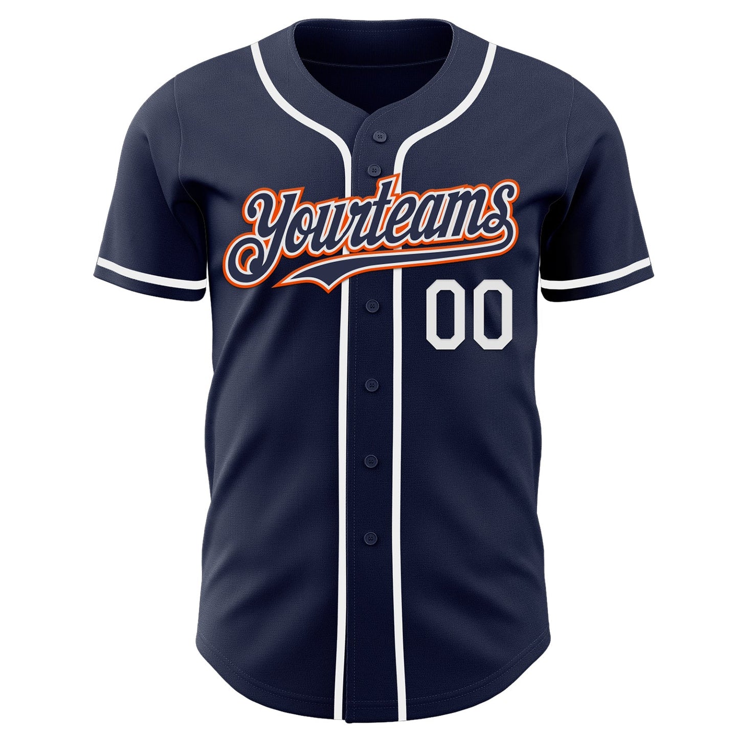 Custom Navy Orange-White Authentic Baseball Jersey view 2