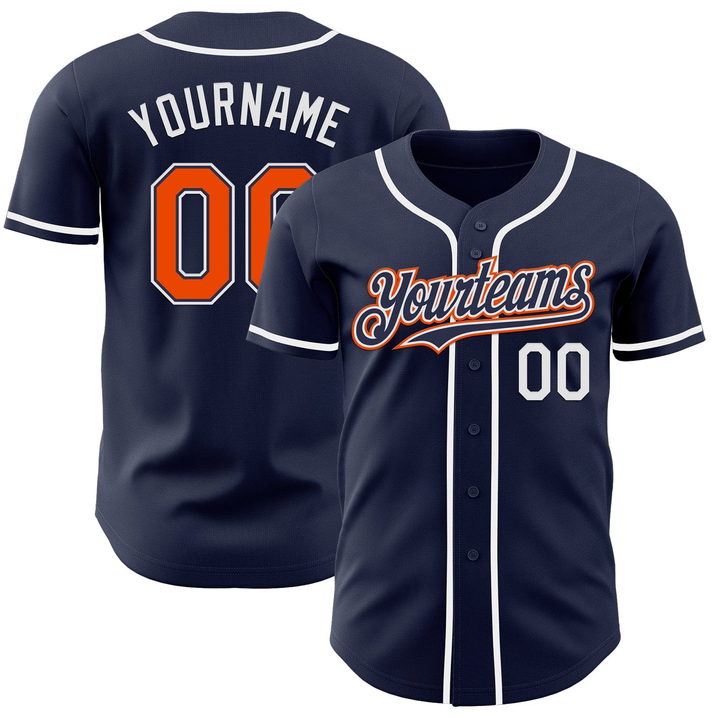Custom Navy Orange-White Authentic Baseball Jersey - Main View