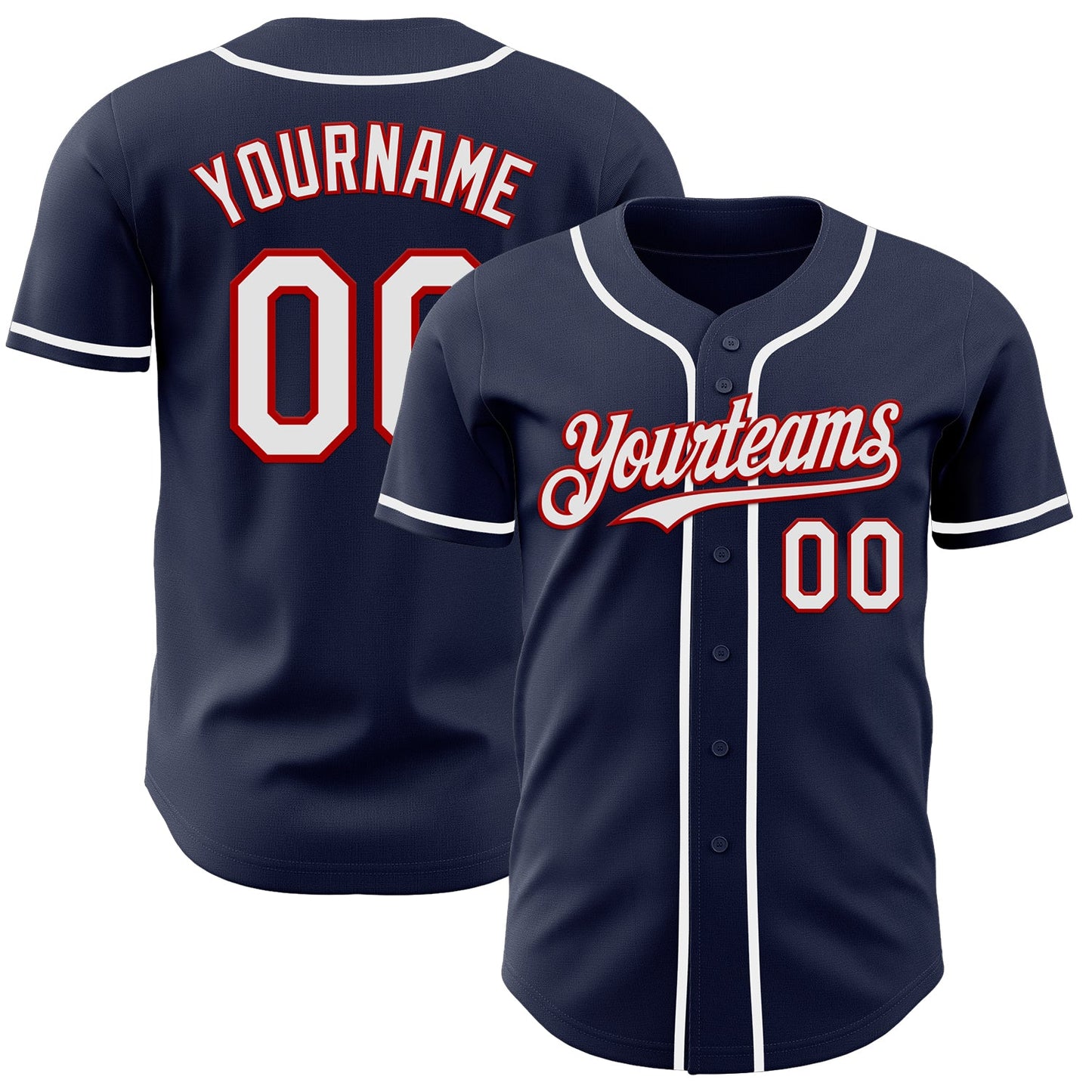 Custom Navy White-Red Authentic Baseball Jersey - Main View