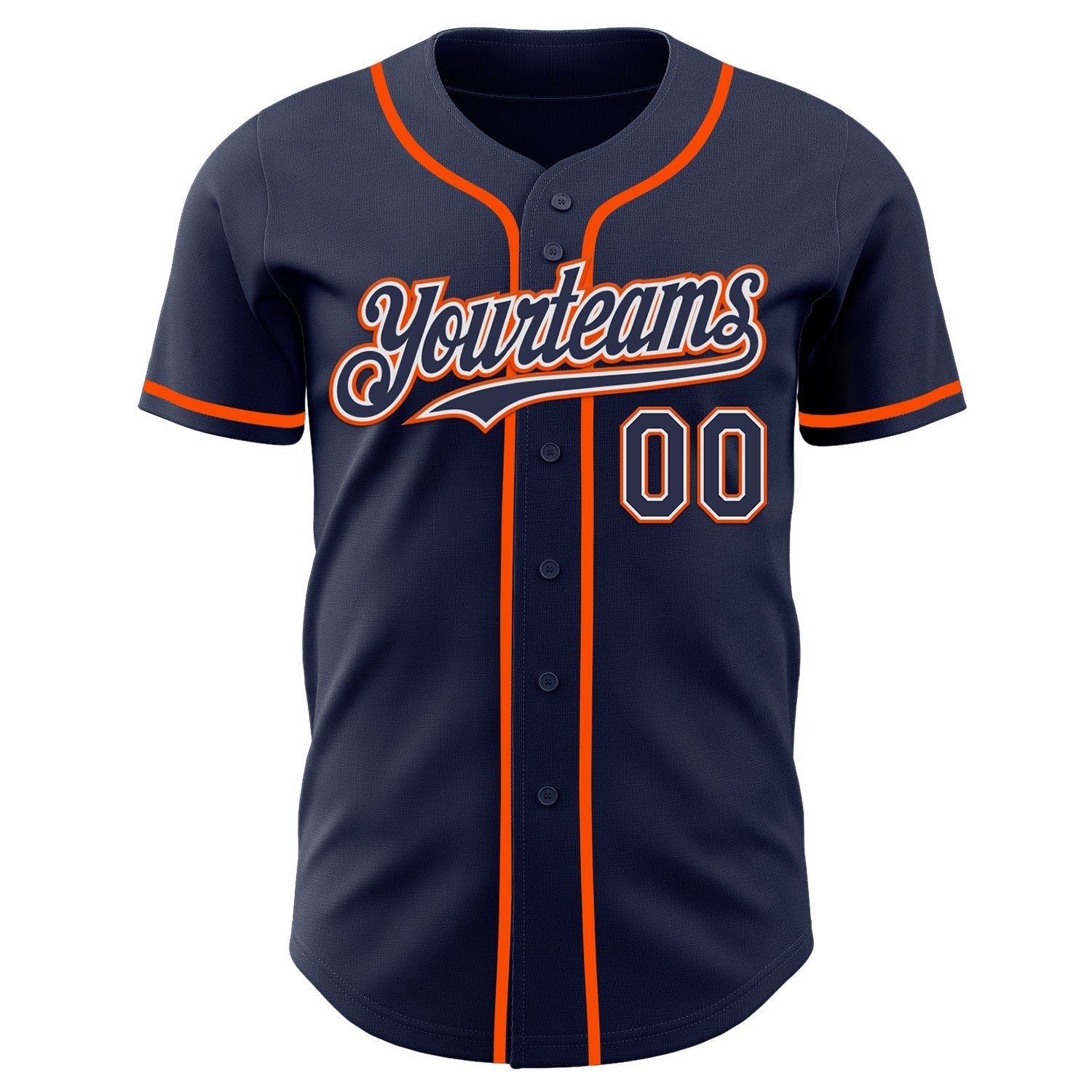 Custom Navy White-Orange Authentic Baseball Jersey view 2