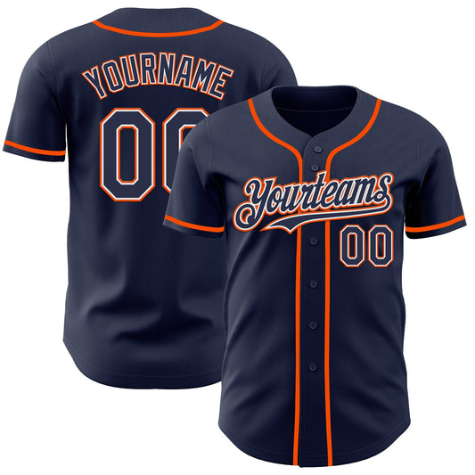 Custom Navy White-Orange Authentic Baseball Jersey - Main View