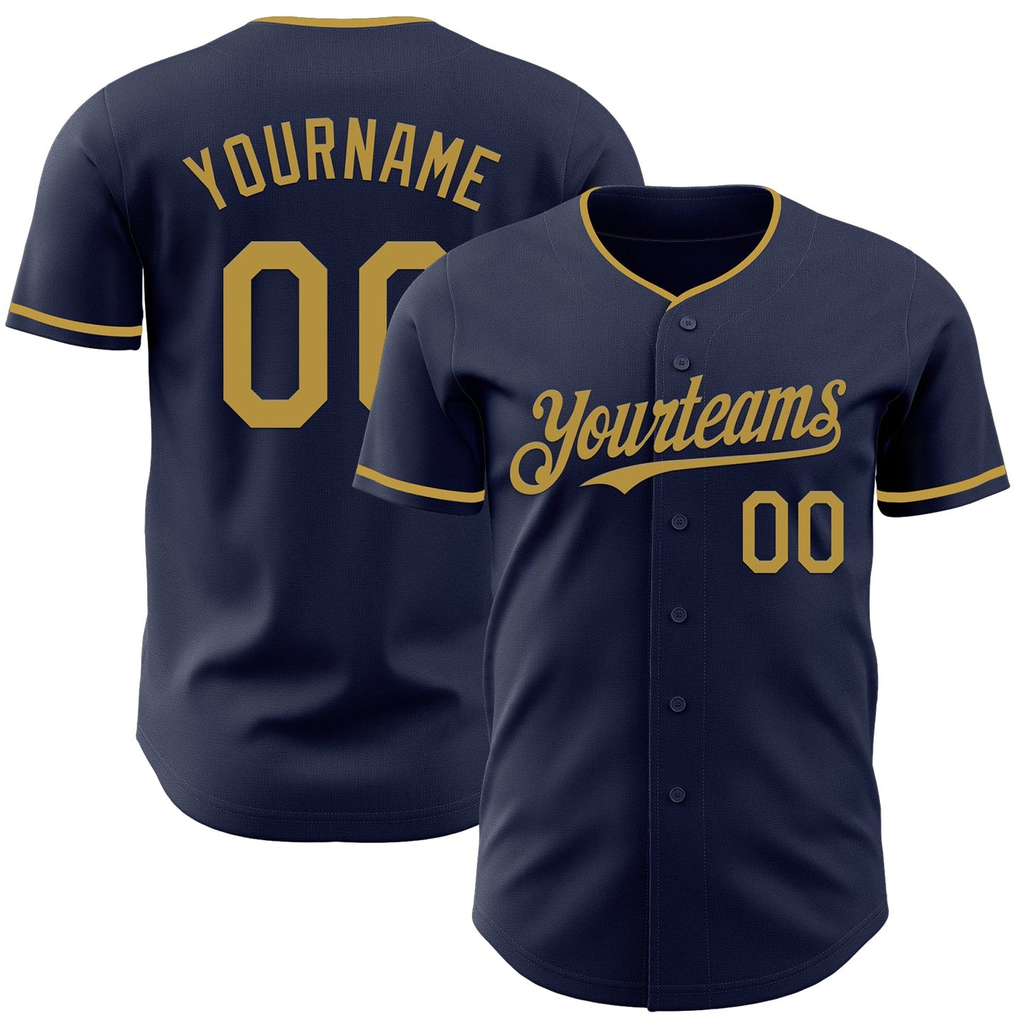 Custom Navy Old Gold Authentic Baseball Jersey - Main View