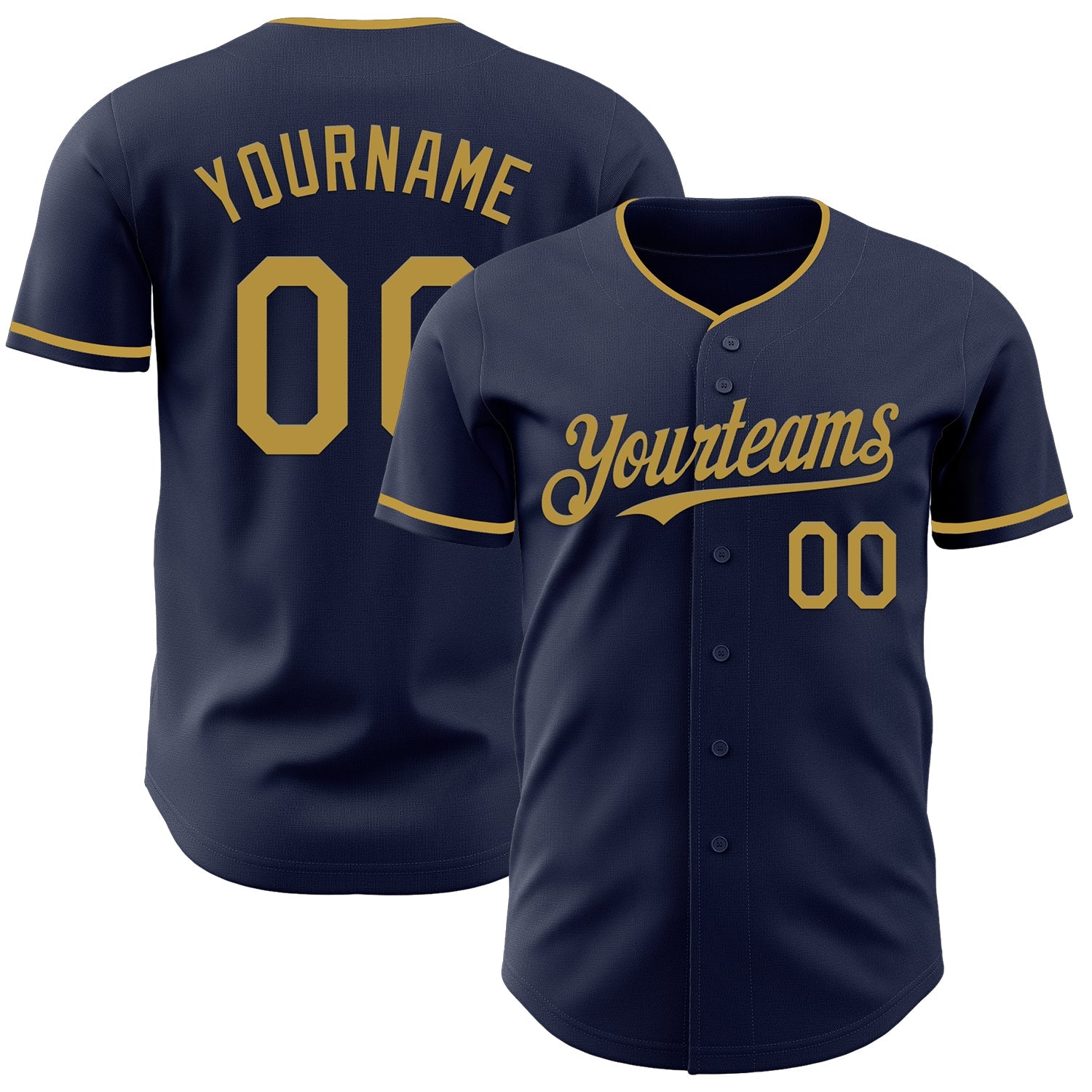 Custom Navy Old Gold Authentic Baseball Jersey - Main View
