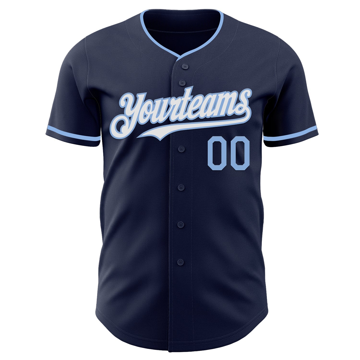 Custom Navy White-Light Blue Authentic Baseball Jersey view 2