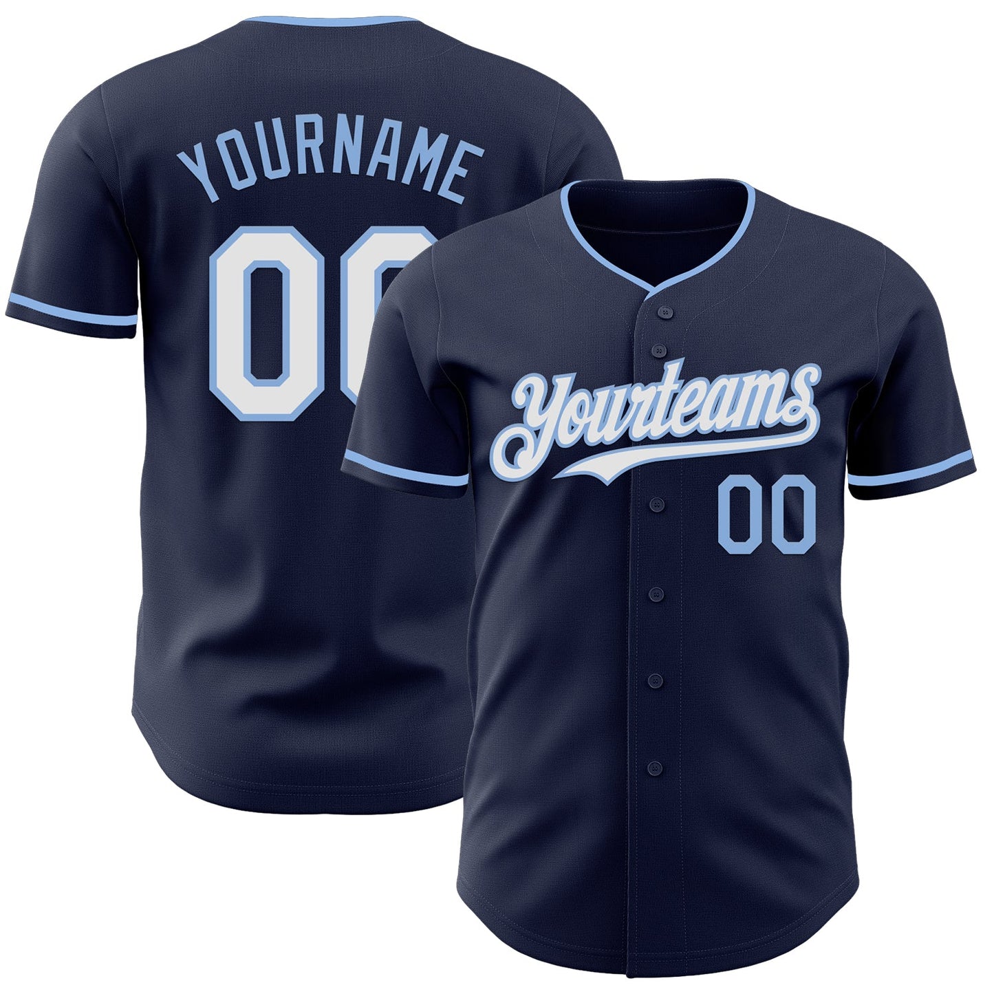 Custom Navy White-Light Blue Authentic Baseball Jersey - Main View