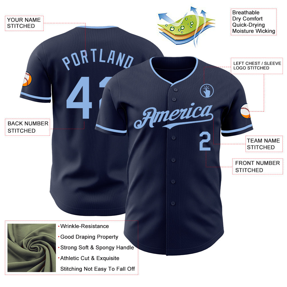 Custom Navy Light Blue Authentic Baseball Jersey view 3