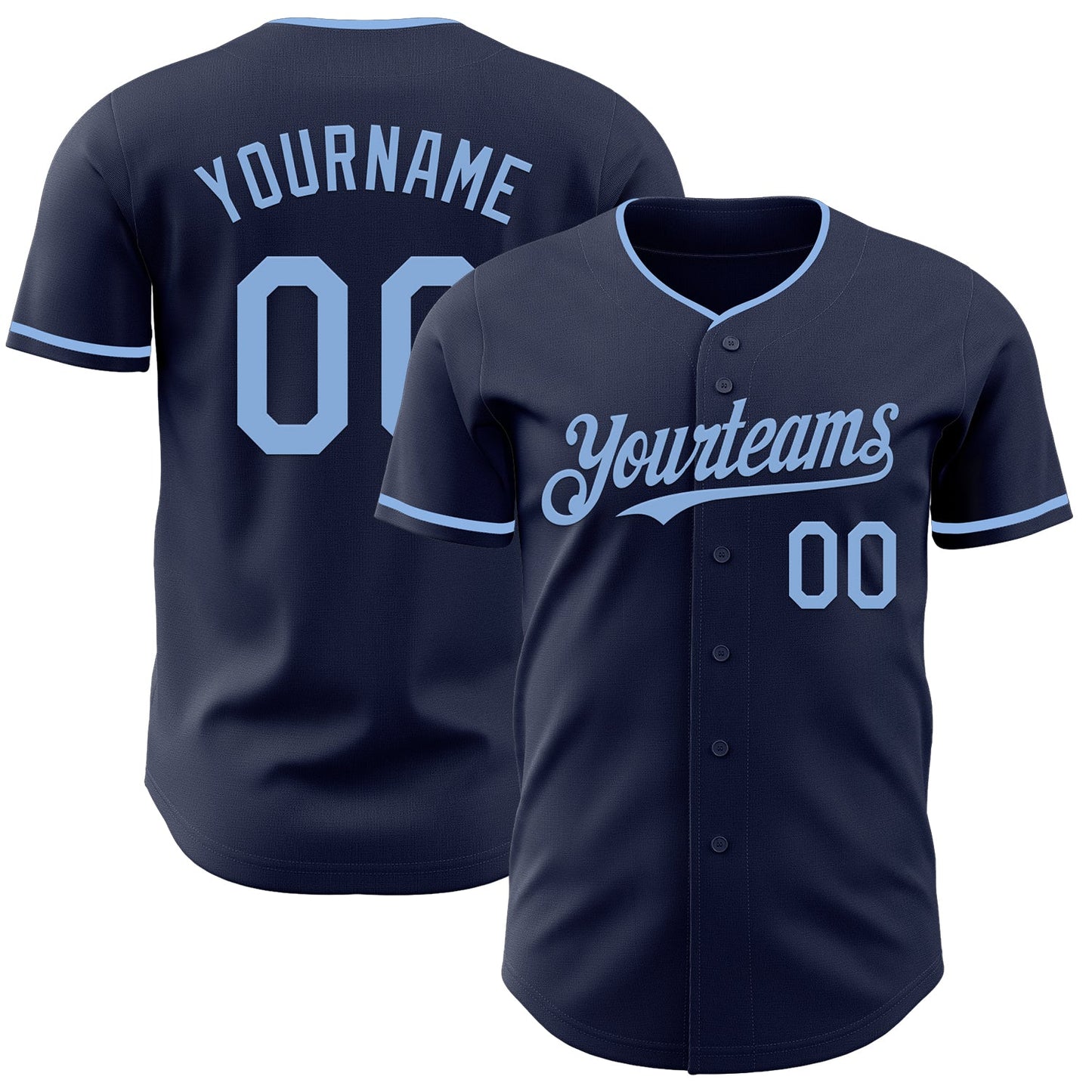Custom Navy Light Blue Authentic Baseball Jersey - Main View