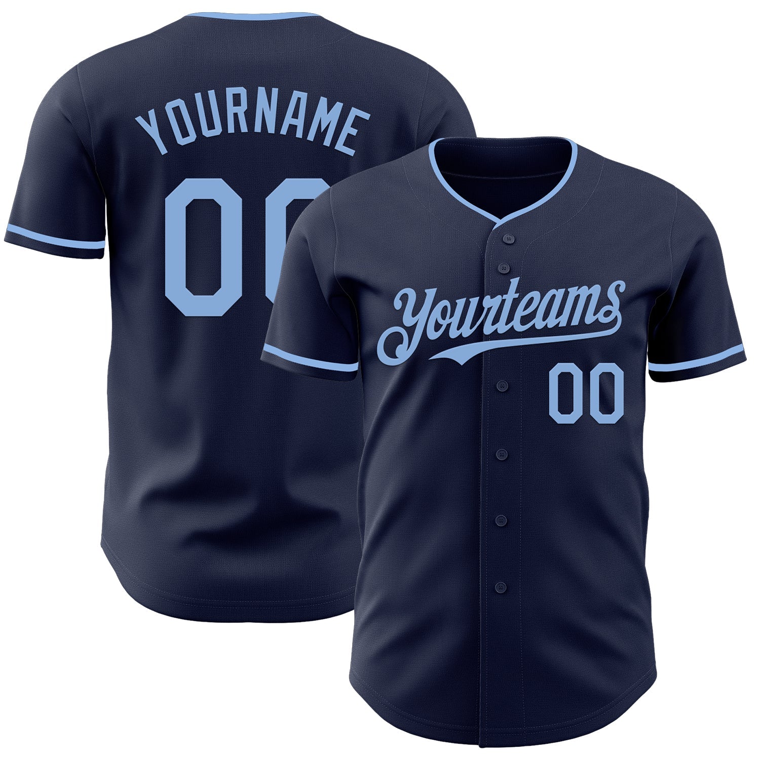 Custom Navy Light Blue Authentic Baseball Jersey - Main View