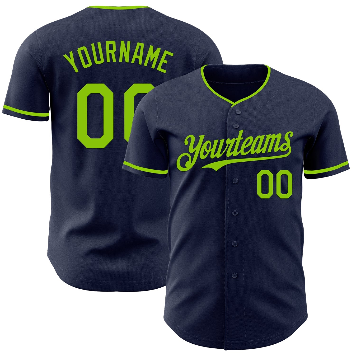 Custom Navy Neon Green Authentic Baseball Jersey - Main View