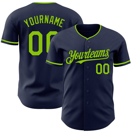 Custom Navy Neon Green Authentic Baseball Jersey - Main View