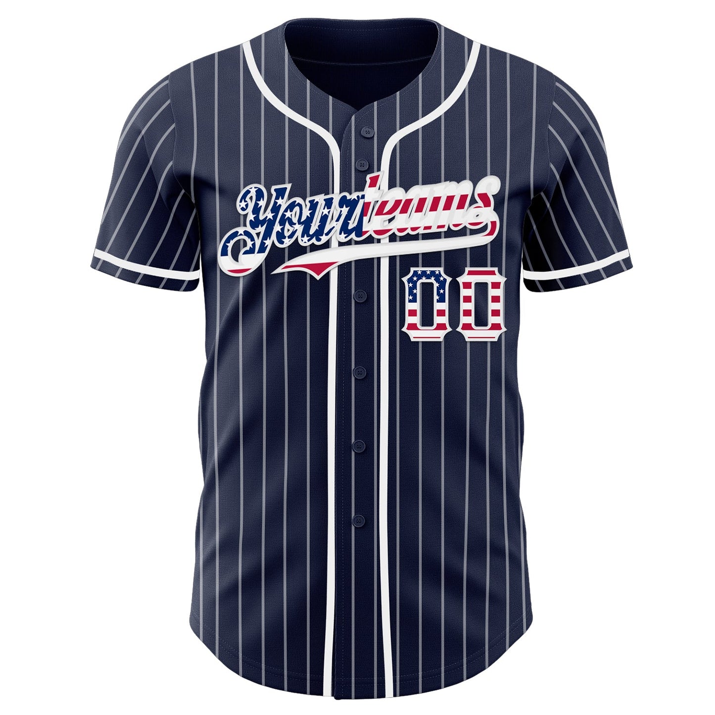 Custom Navy White Pinstripe USA Flag Authentic Baseball Jersey view 2