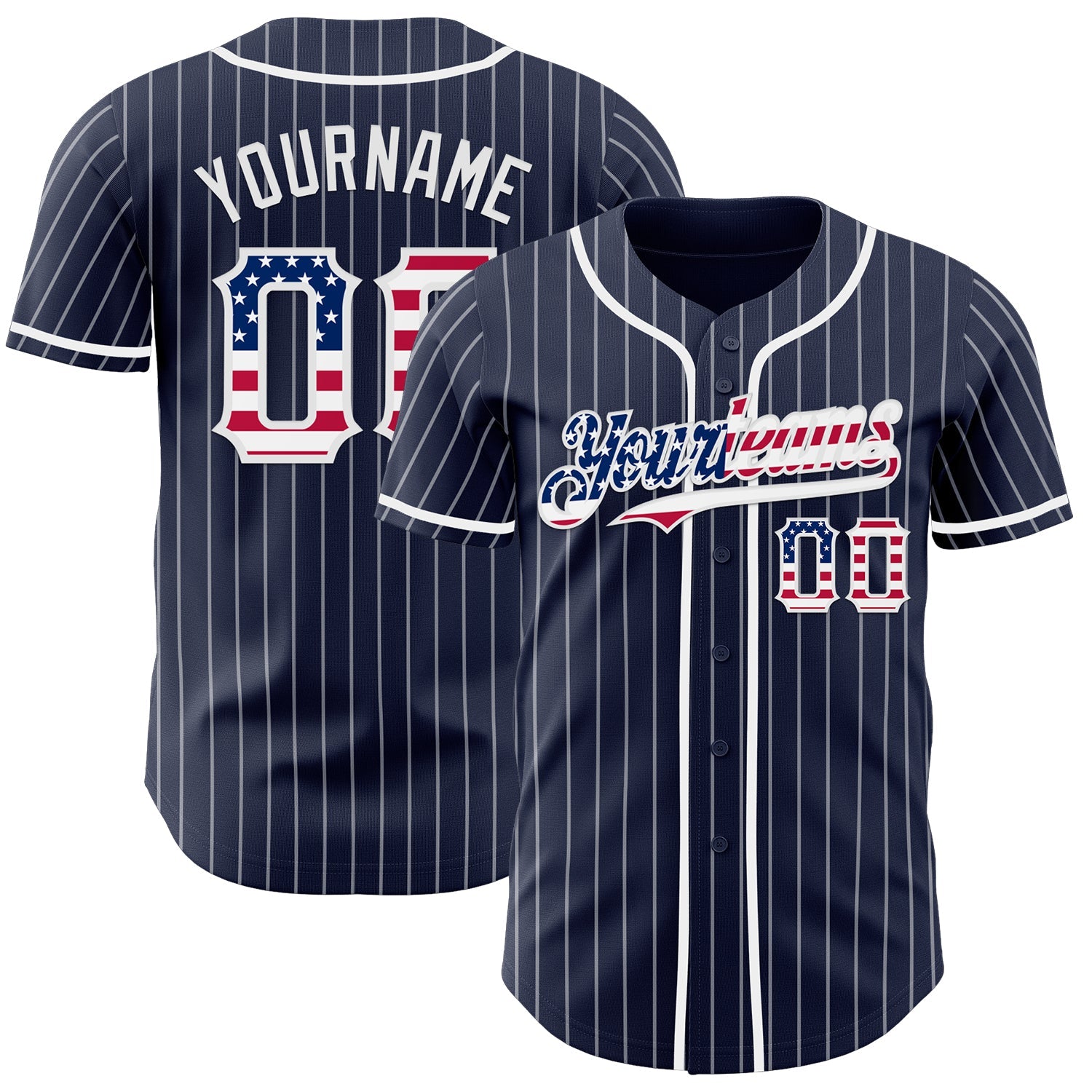 Custom Navy White Pinstripe USA Flag Authentic Baseball Jersey - Main View