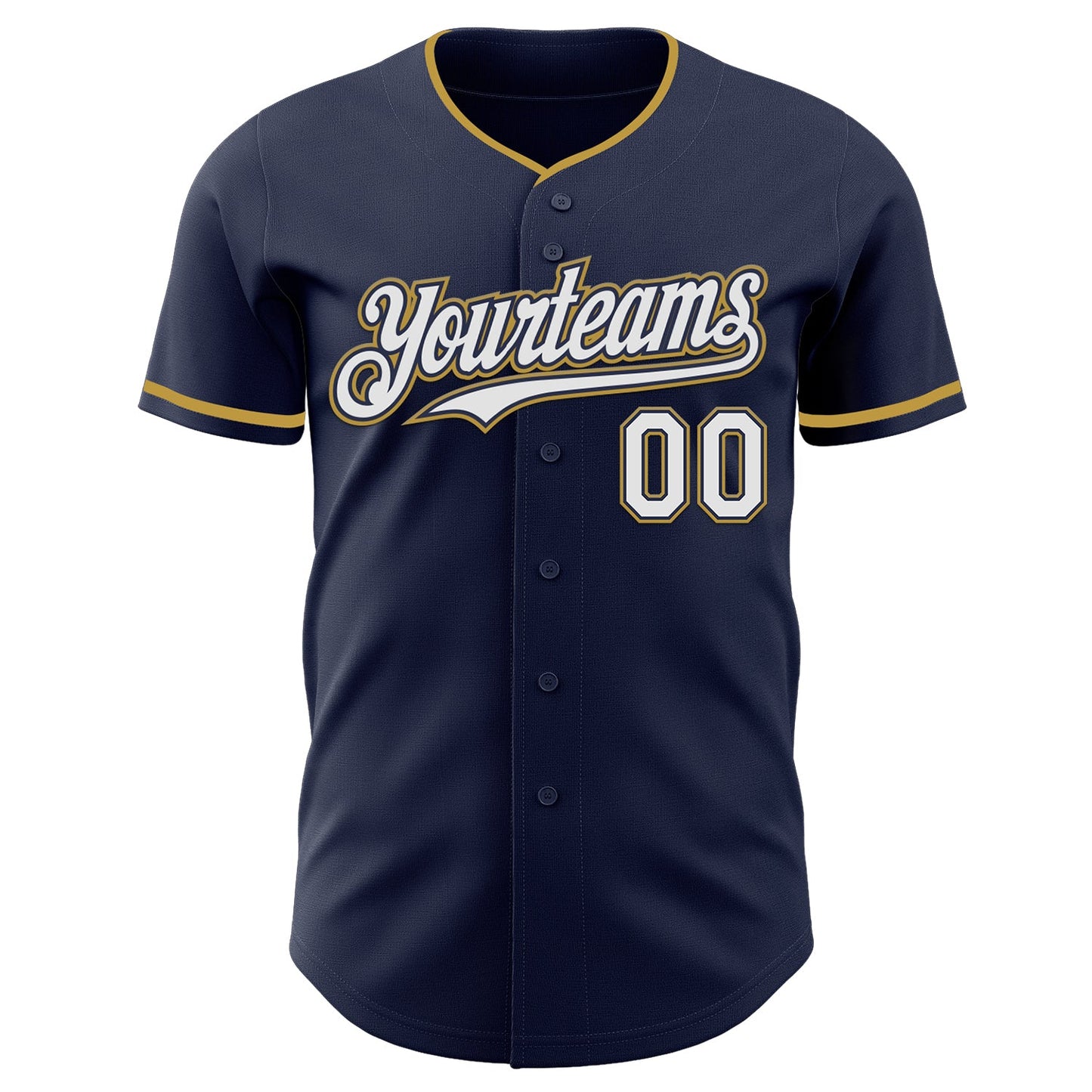 Custom Navy White Old Gold Authentic Baseball Jersey view 2