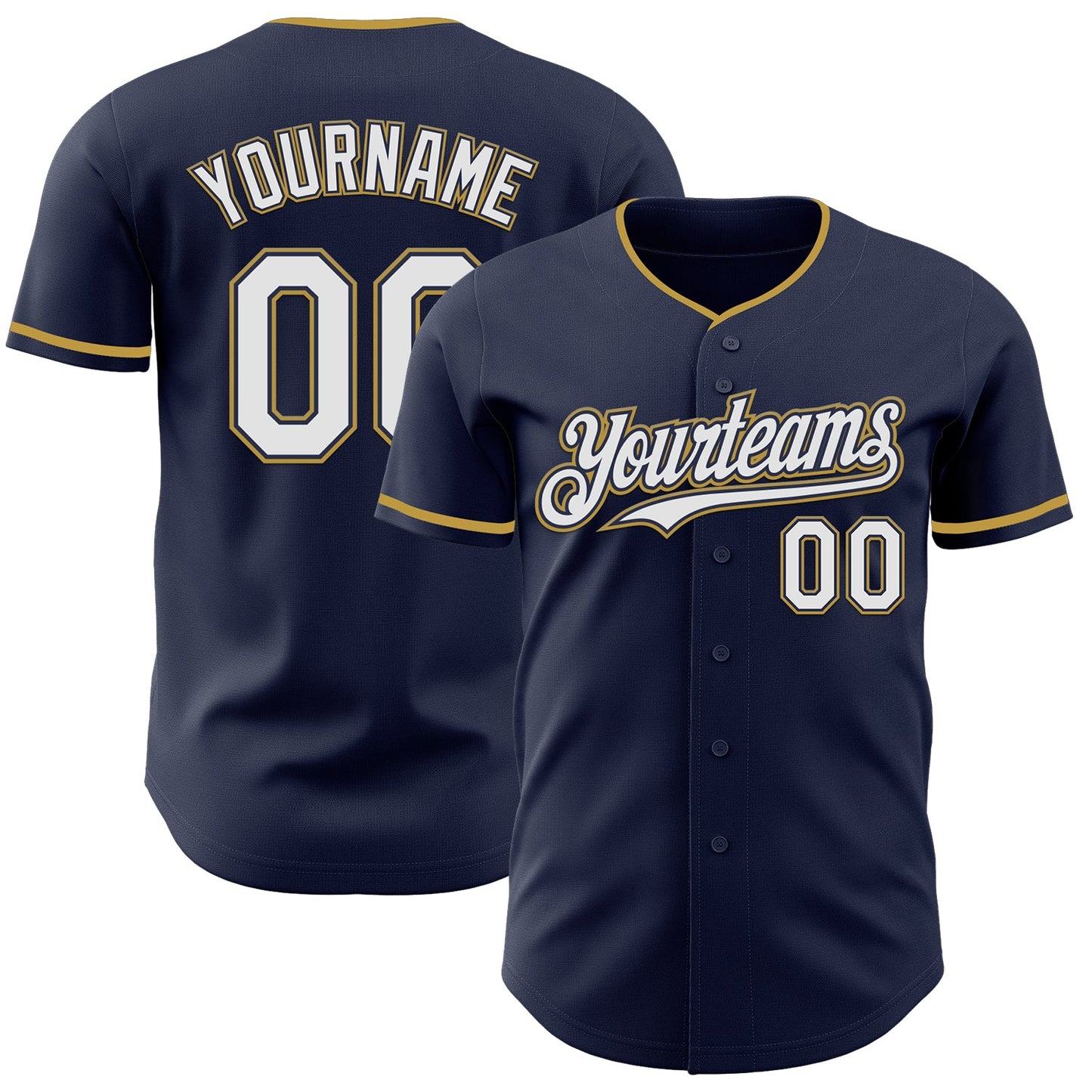 Custom Navy White Old Gold Authentic Baseball Jersey - Main View