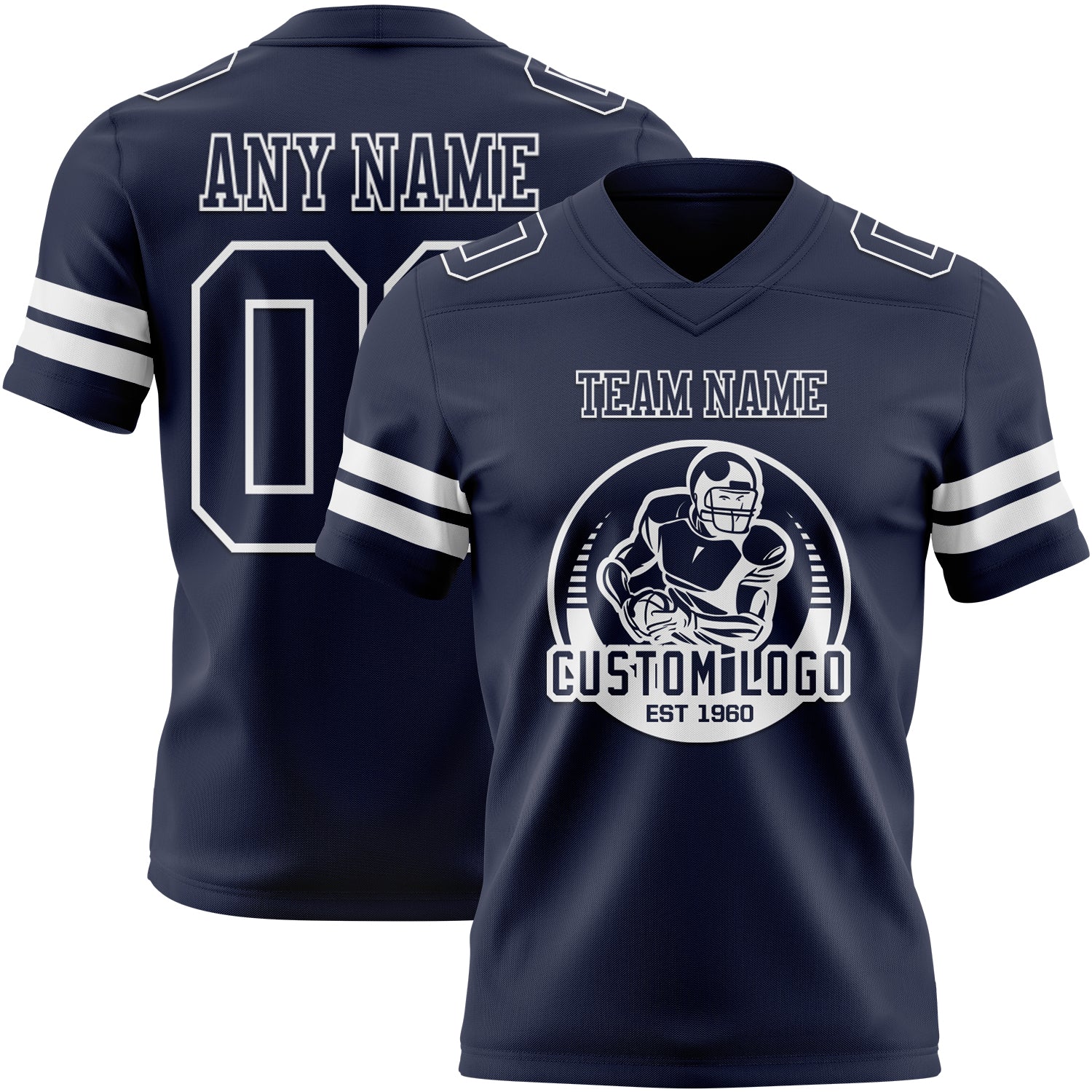 Custom Navy White Authentic Football Jersey view 2