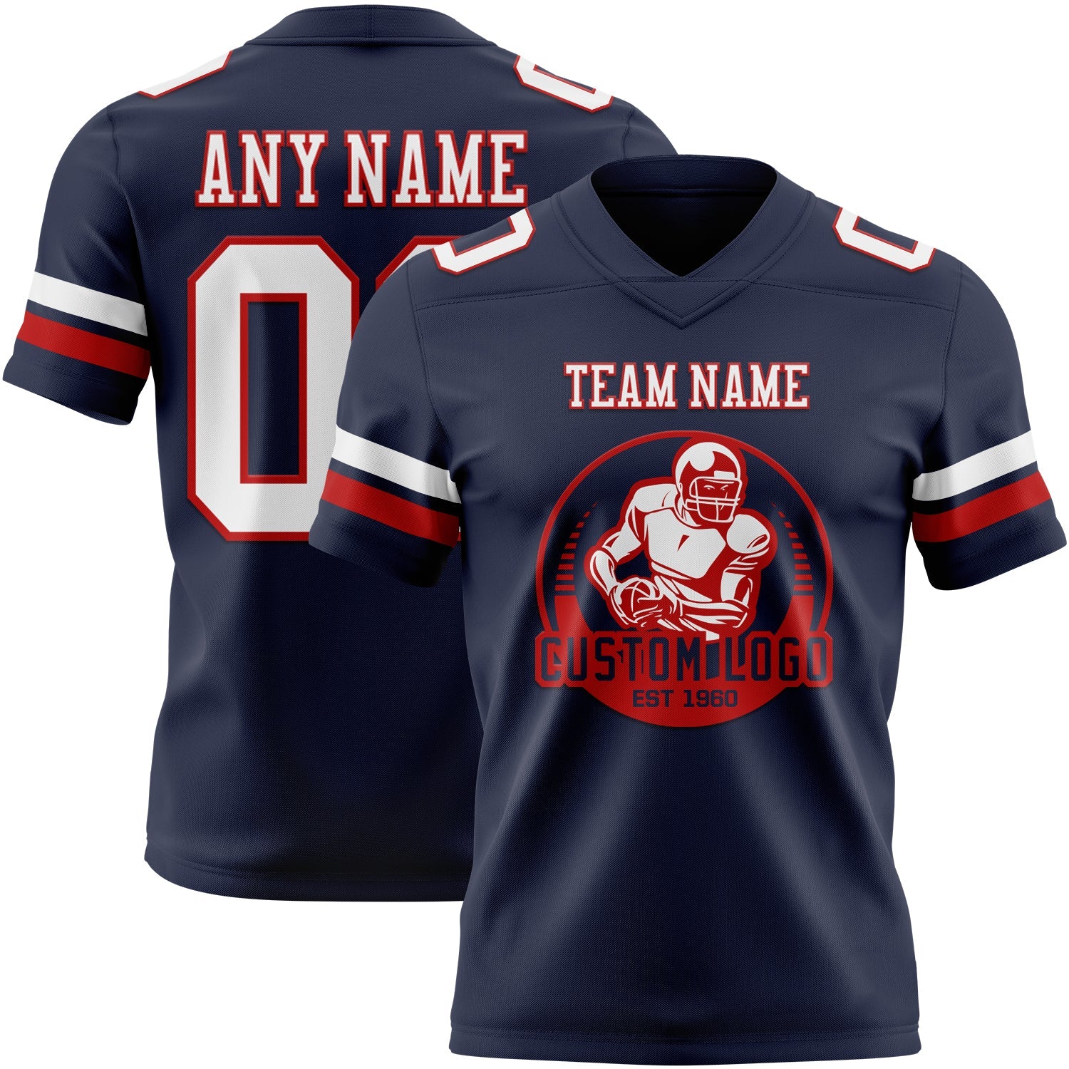 Custom Navy White-Red Authentic Football Jersey view 2