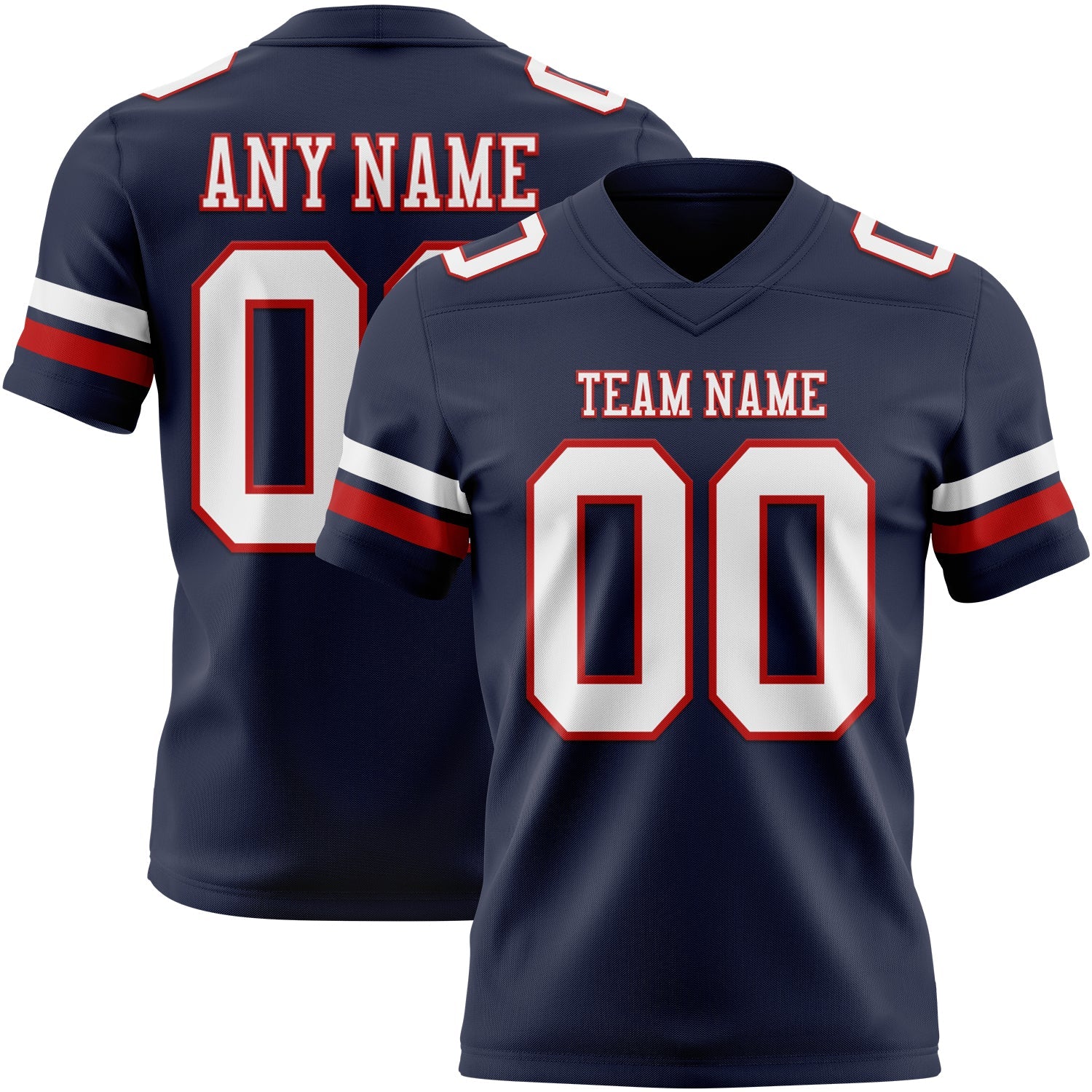 Custom Navy White-Red Authentic Football Jersey - Main View