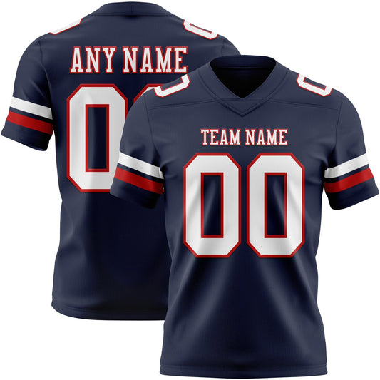 Custom Navy White-Red Authentic Football Jersey - Main View