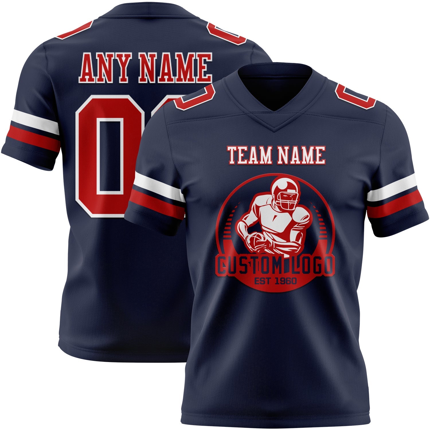 Custom Navy Red-White Authentic Football Jersey view 2
