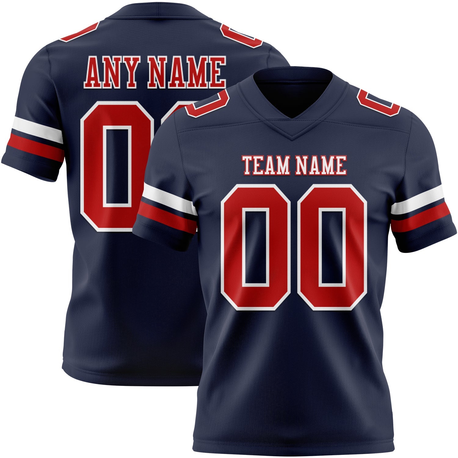 Custom Navy Red-White Authentic Football Jersey - Main View