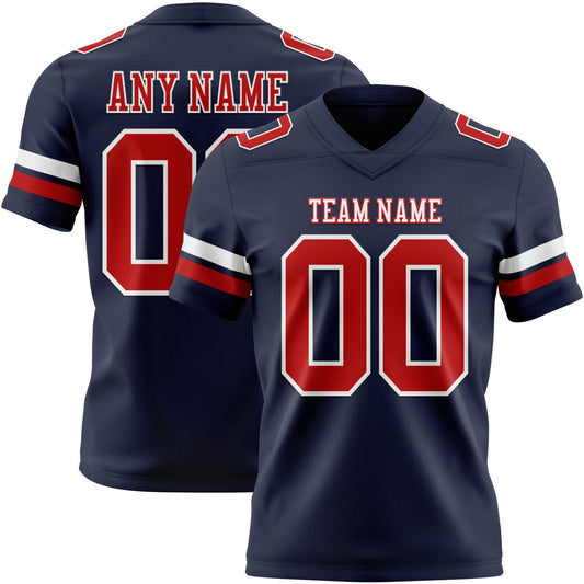 Custom Navy Red-White Authentic Football Jersey - Main View