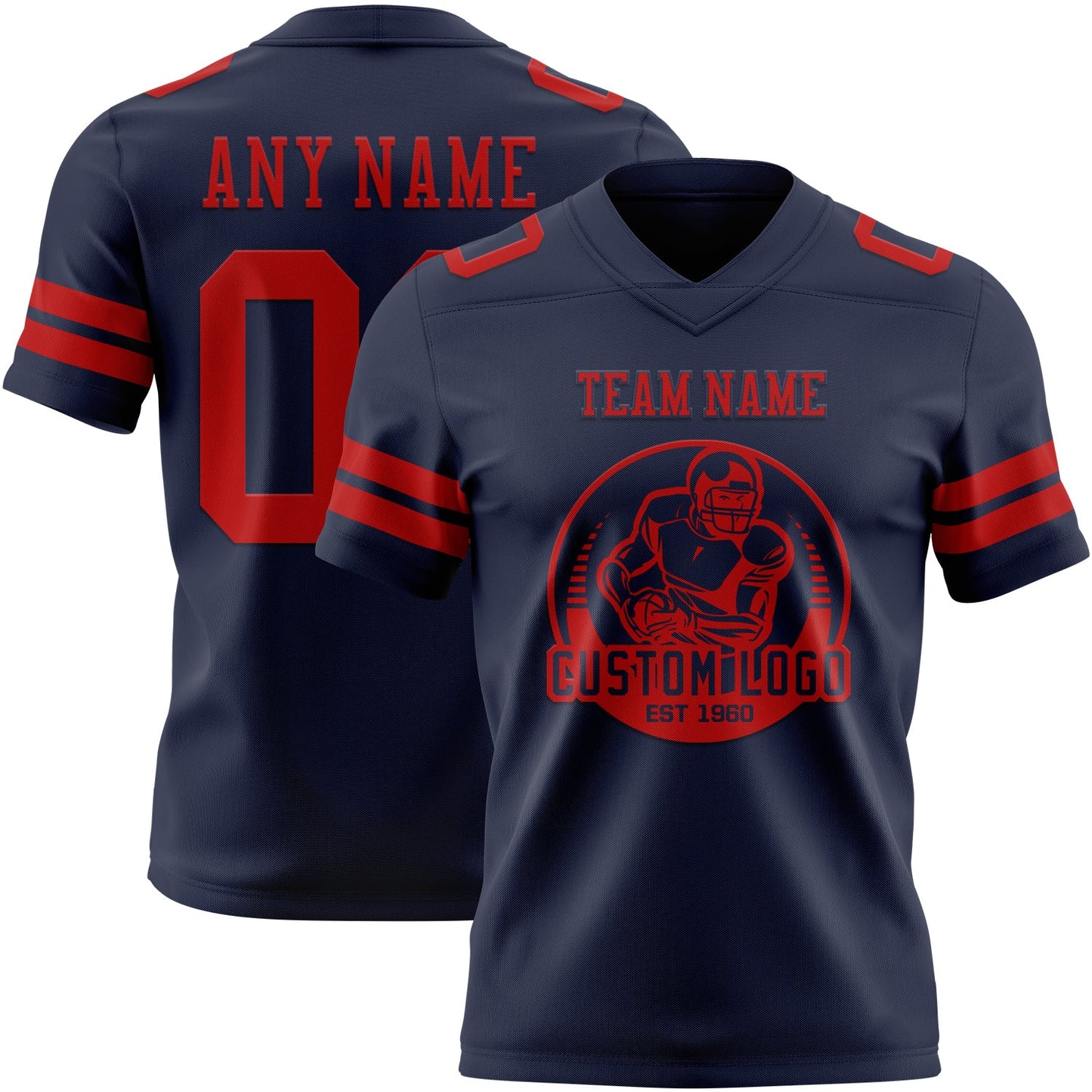 Custom Navy Red Authentic Football Jersey view 2