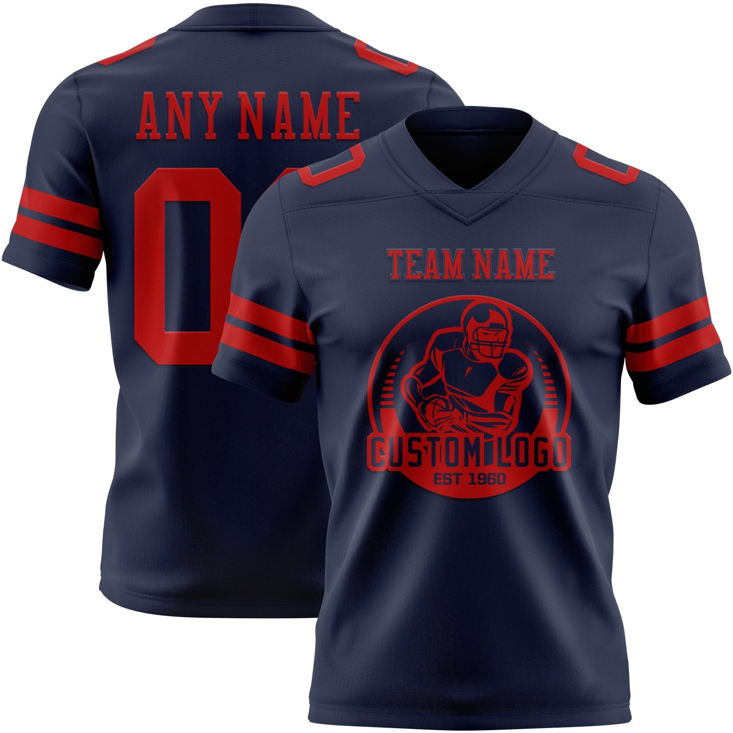 Custom Navy Red Authentic Football Jersey view 2