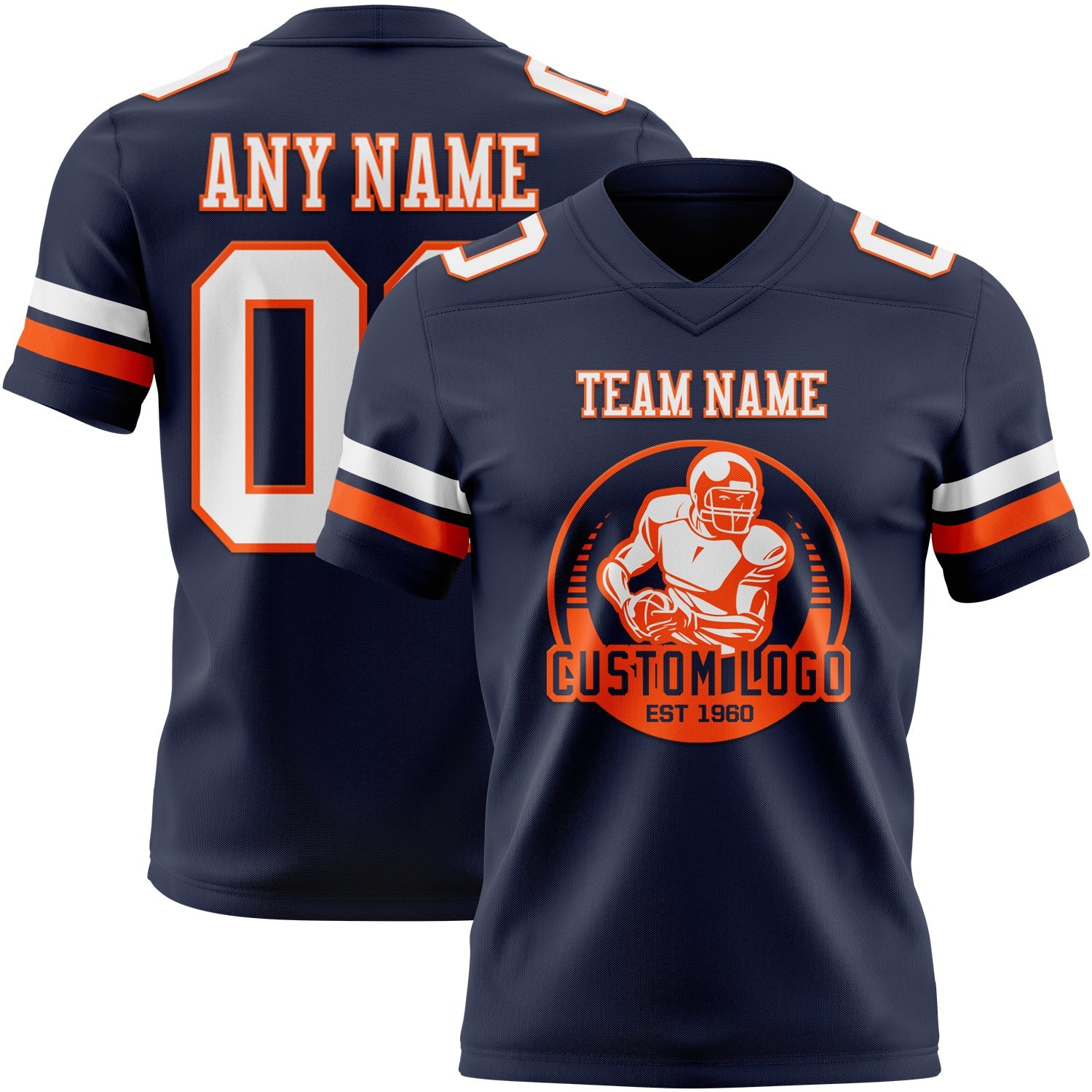 Custom Navy White-Orange Authentic Football Jersey view 2