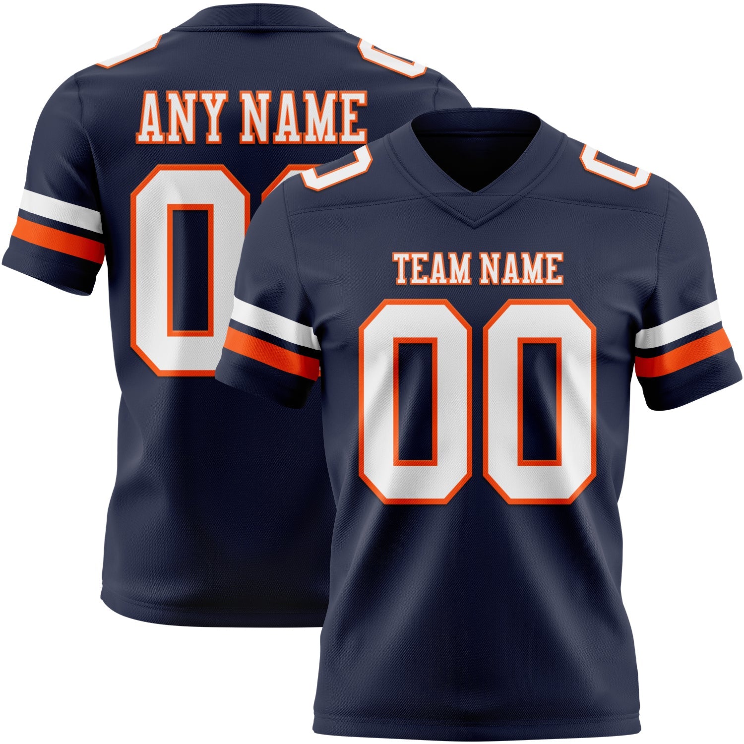 Custom Navy White-Orange Authentic Football Jersey - Main View