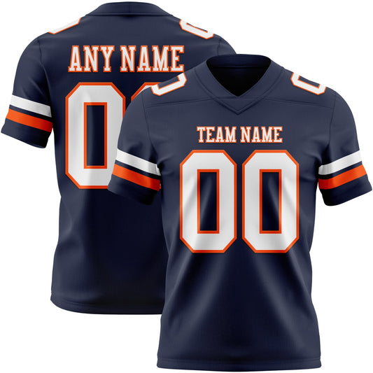 Custom Navy White-Orange Authentic Football Jersey - Main View