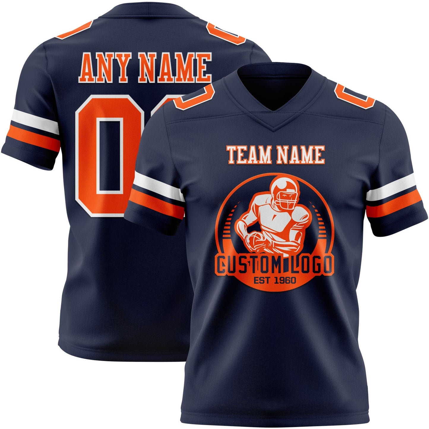 Custom Navy Orange-White Authentic Football Jersey view 2