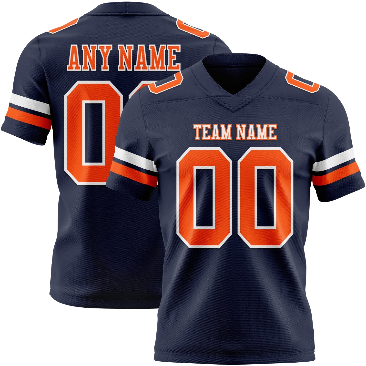 Custom Navy Orange-White Authentic Football Jersey - Main View