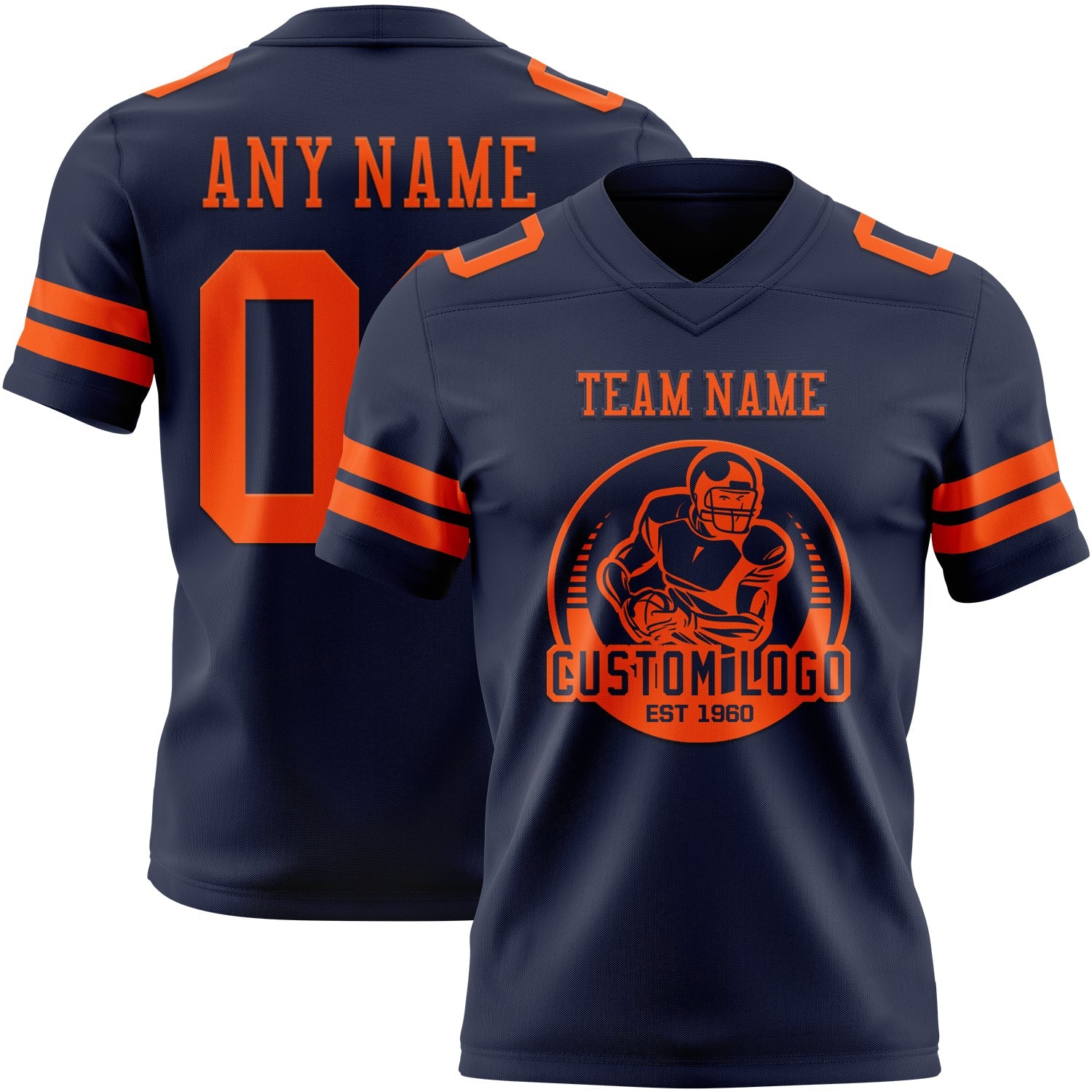 Custom Navy Orange Authentic Football Jersey view 2