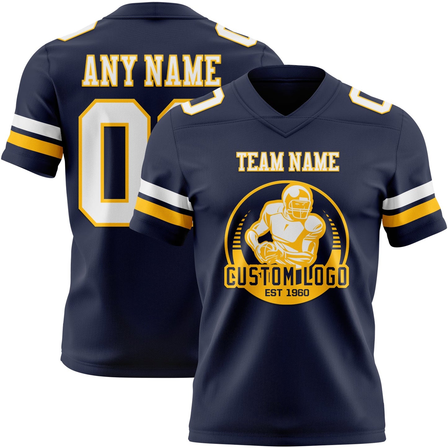 Custom Navy White-Gold Authentic Football Jersey view 2