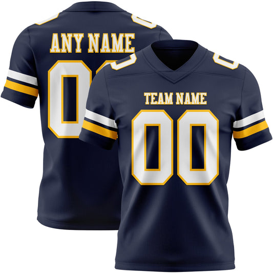Custom Navy White-Gold Authentic Football Jersey - Main View