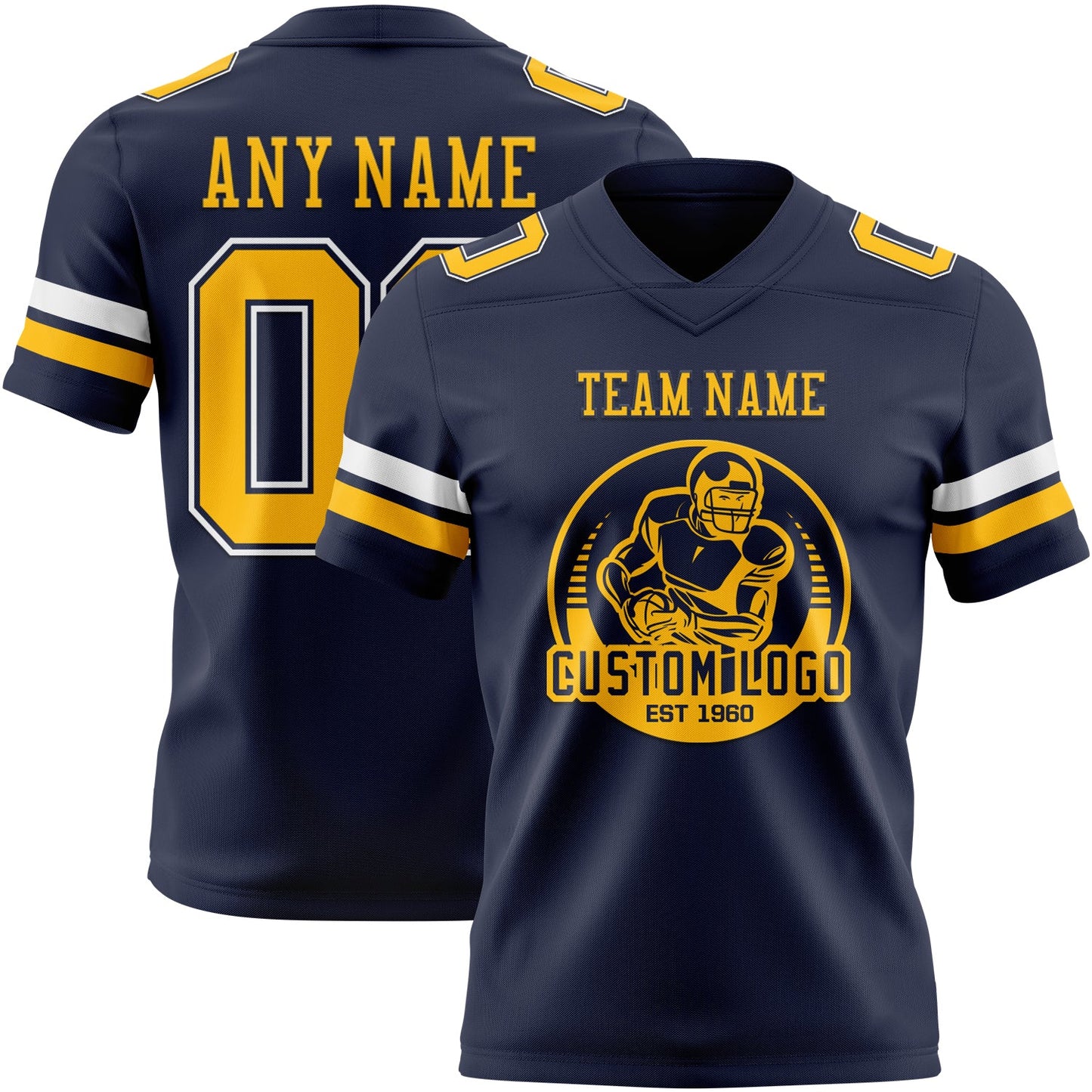Custom Navy Gold-White Authentic Football Jersey view 2