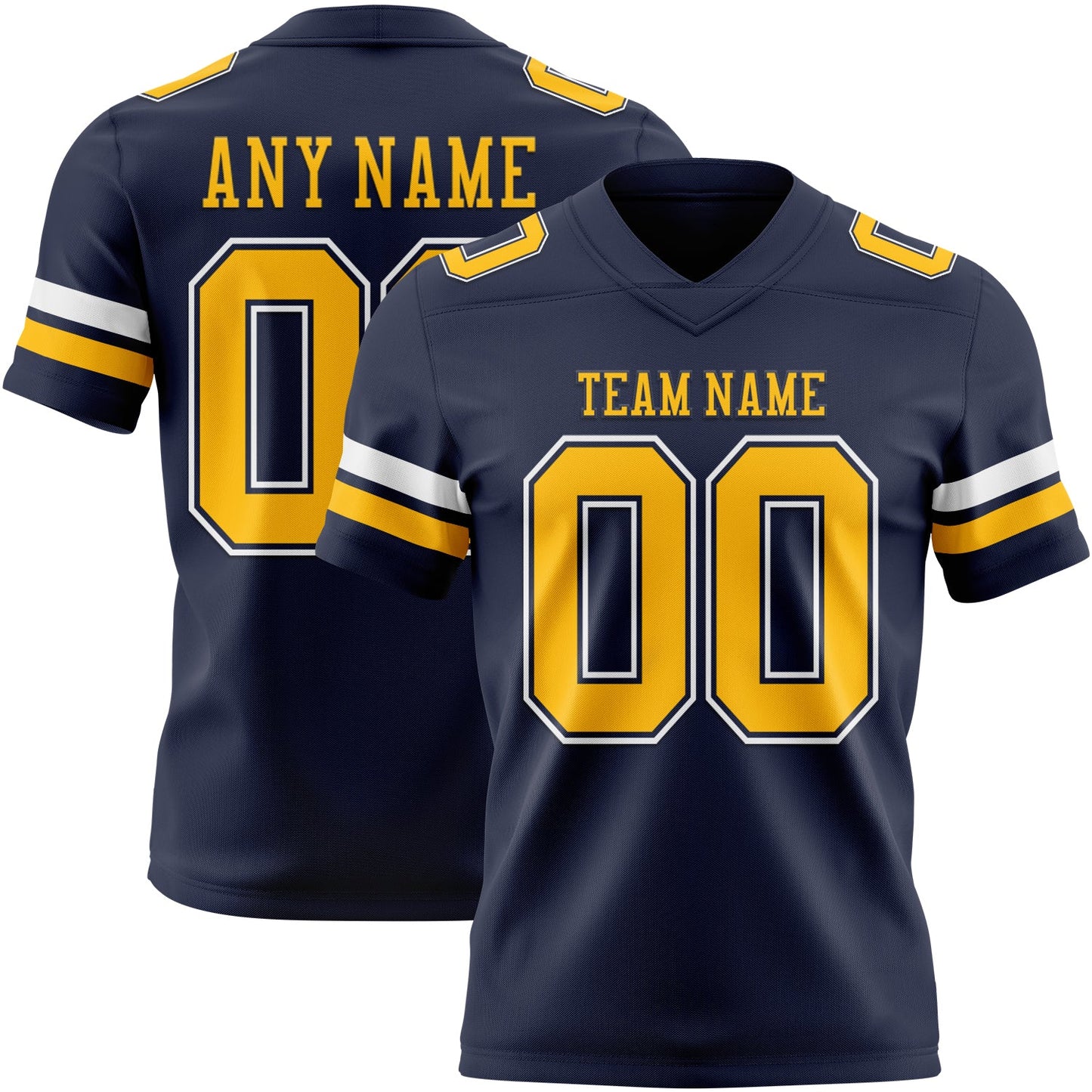 Custom Navy Gold-White Authentic Football Jersey - Main View