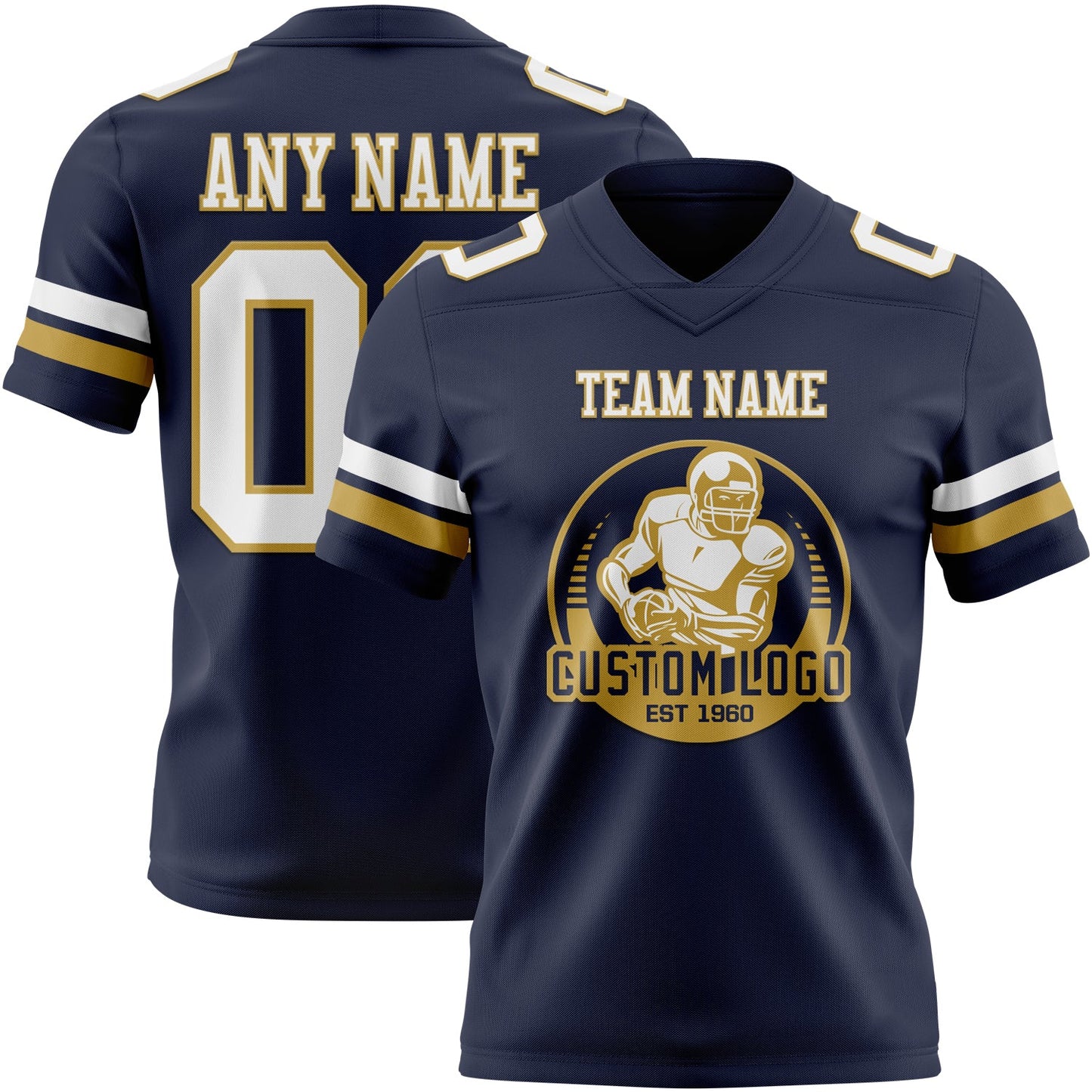 Custom Navy White-Old Gold Authentic Football Jersey view 2