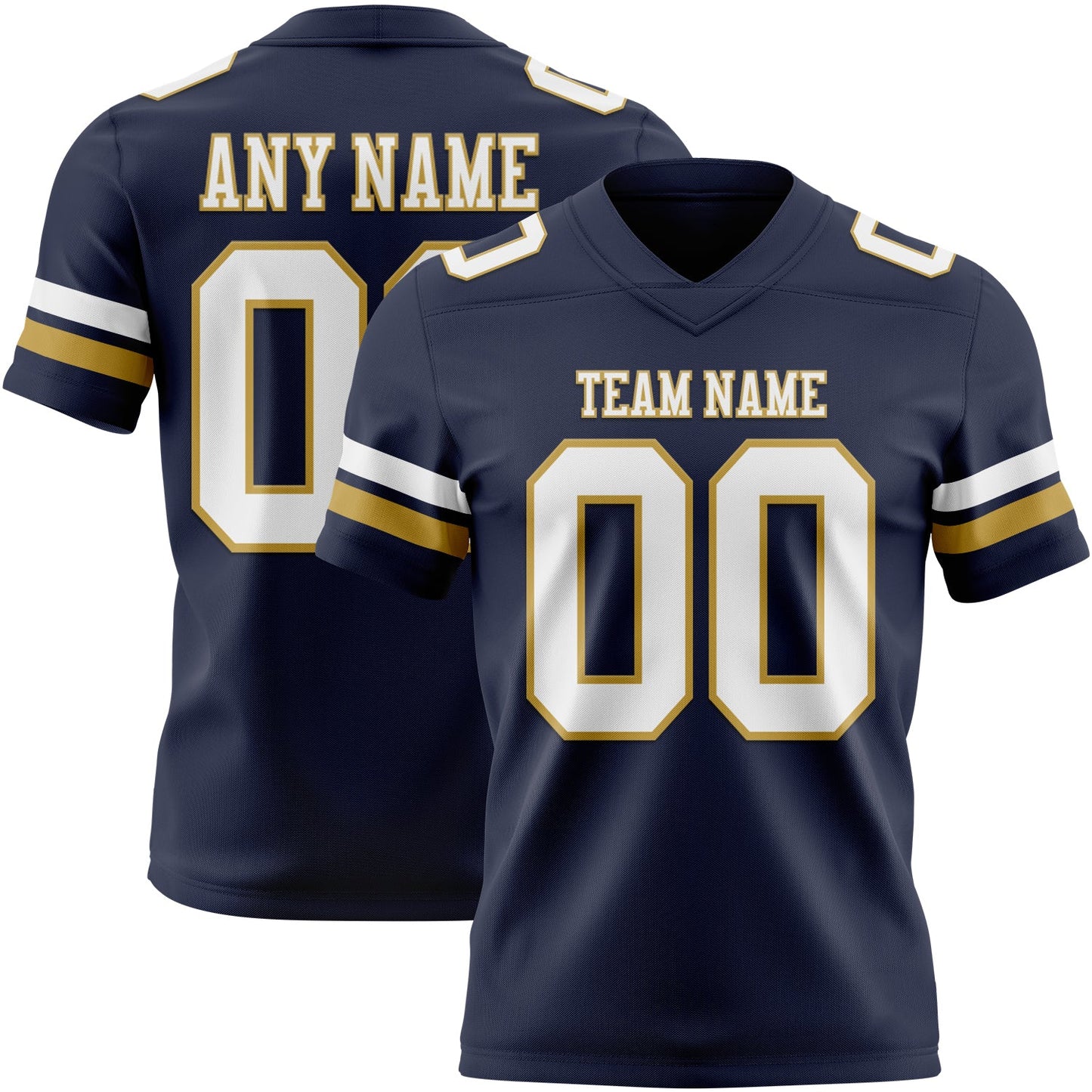 Custom Navy White-Old Gold Authentic Football Jersey - Main View
