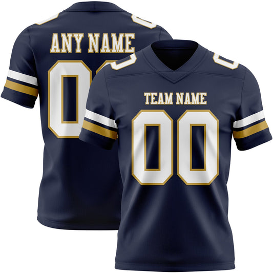 Custom Navy White-Old Gold Authentic Football Jersey - Main View