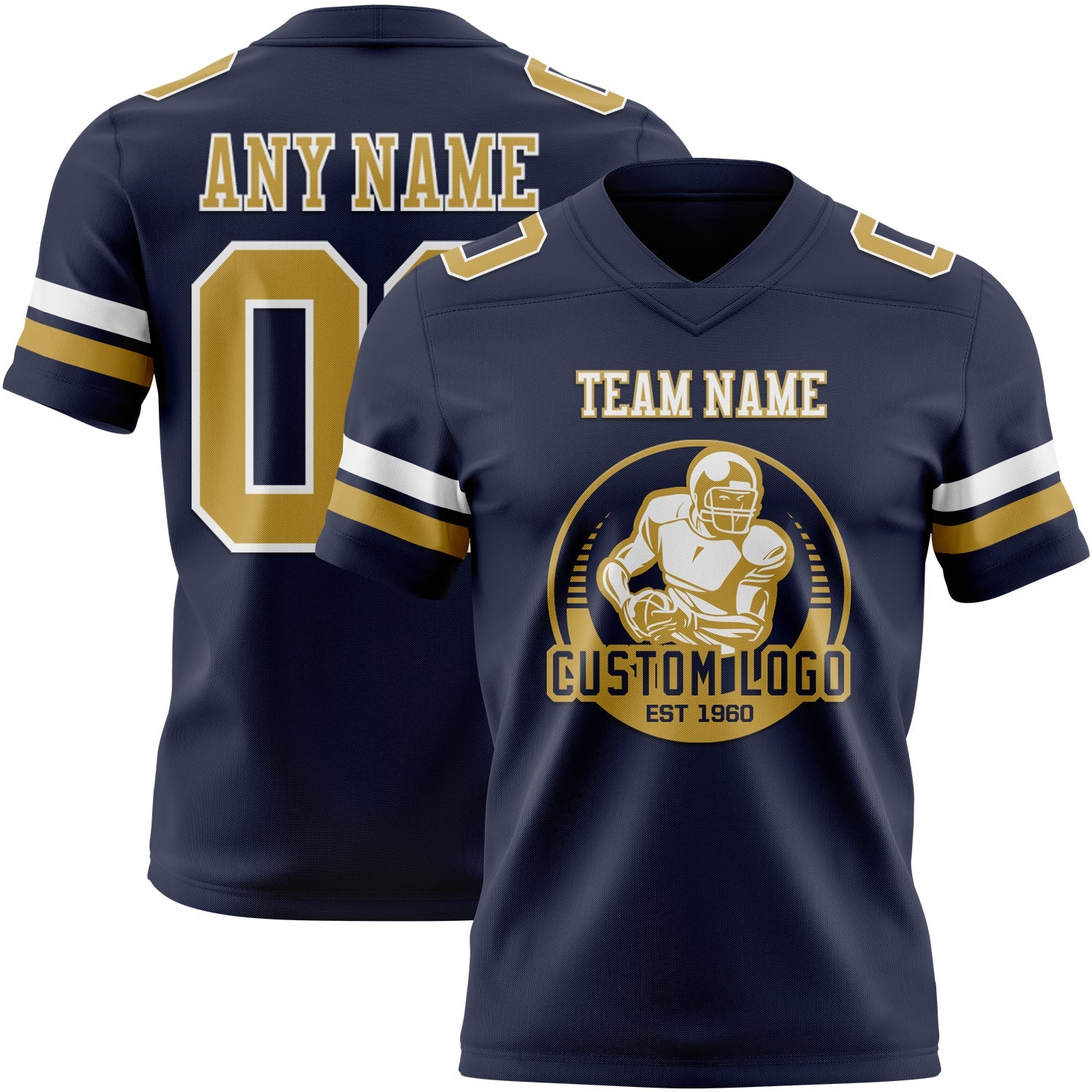 Custom Navy Old Gold-White Authentic Football Jersey view 2