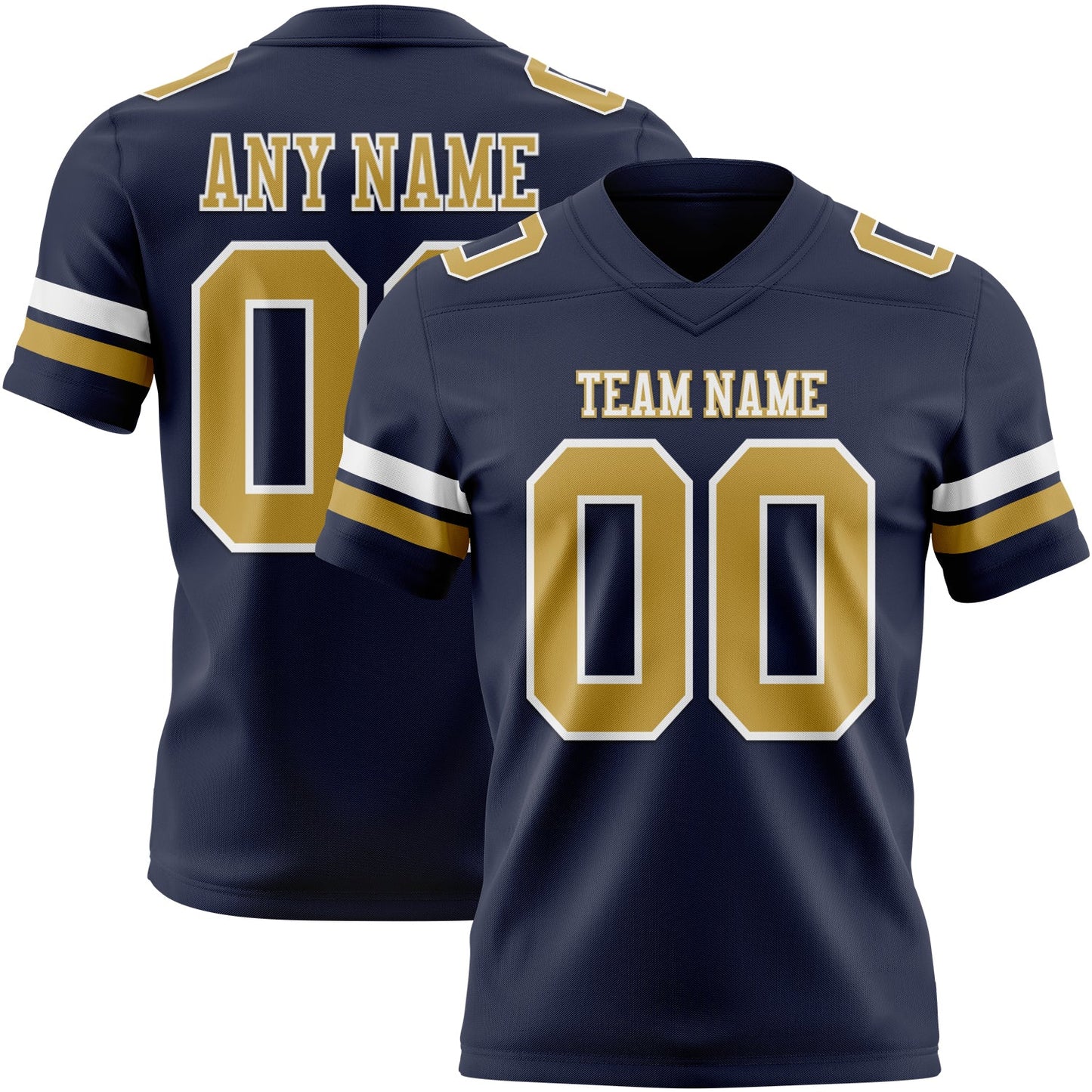 Custom Navy Old Gold-White Authentic Football Jersey - Main View