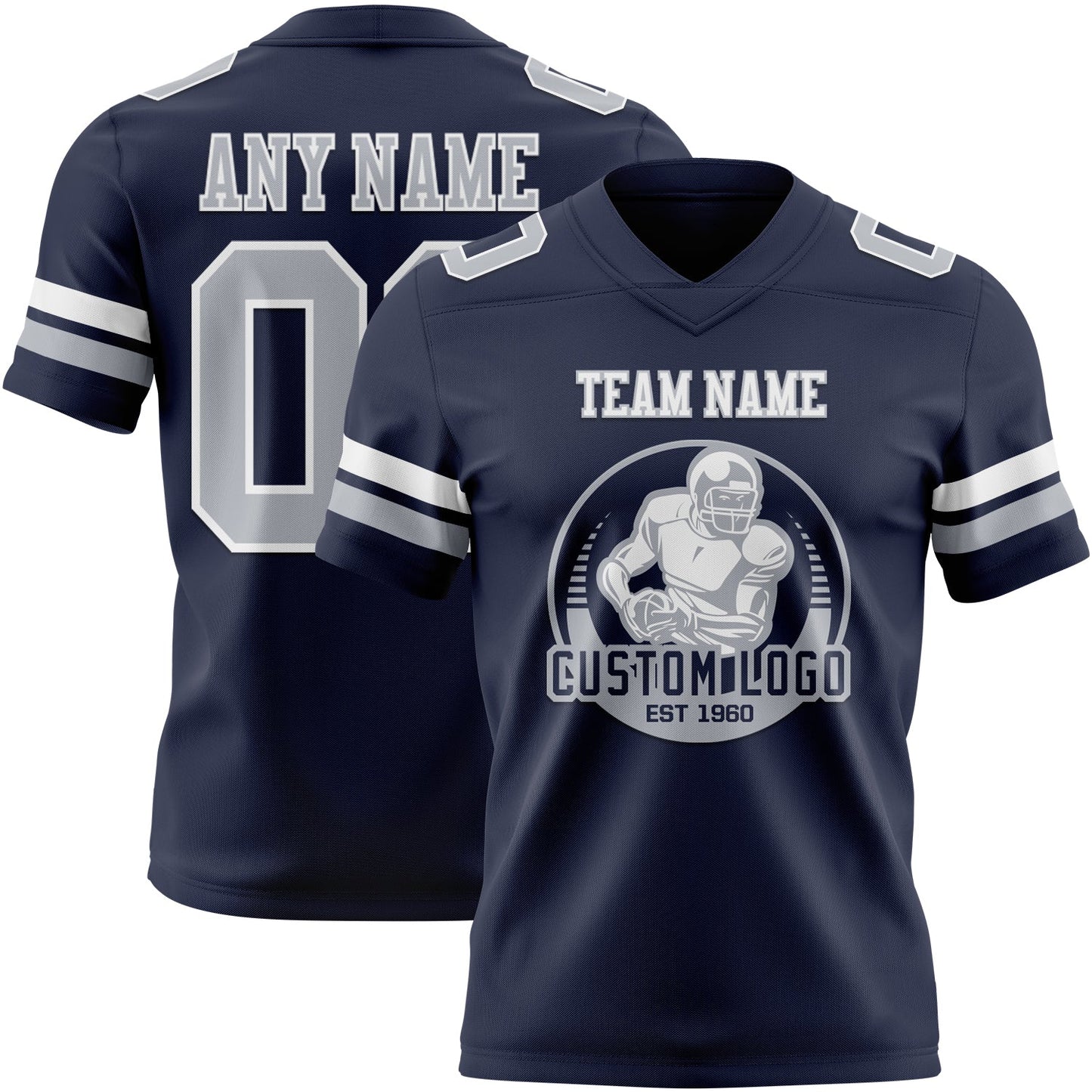 Custom Navy Gray-White Authentic Football Jersey view 2