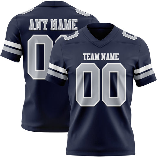 Custom Navy Gray-White Authentic Football Jersey - Main View