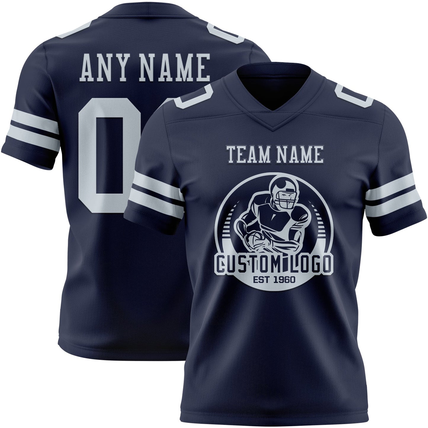 Custom Navy Silver Authentic Football Jersey view 2