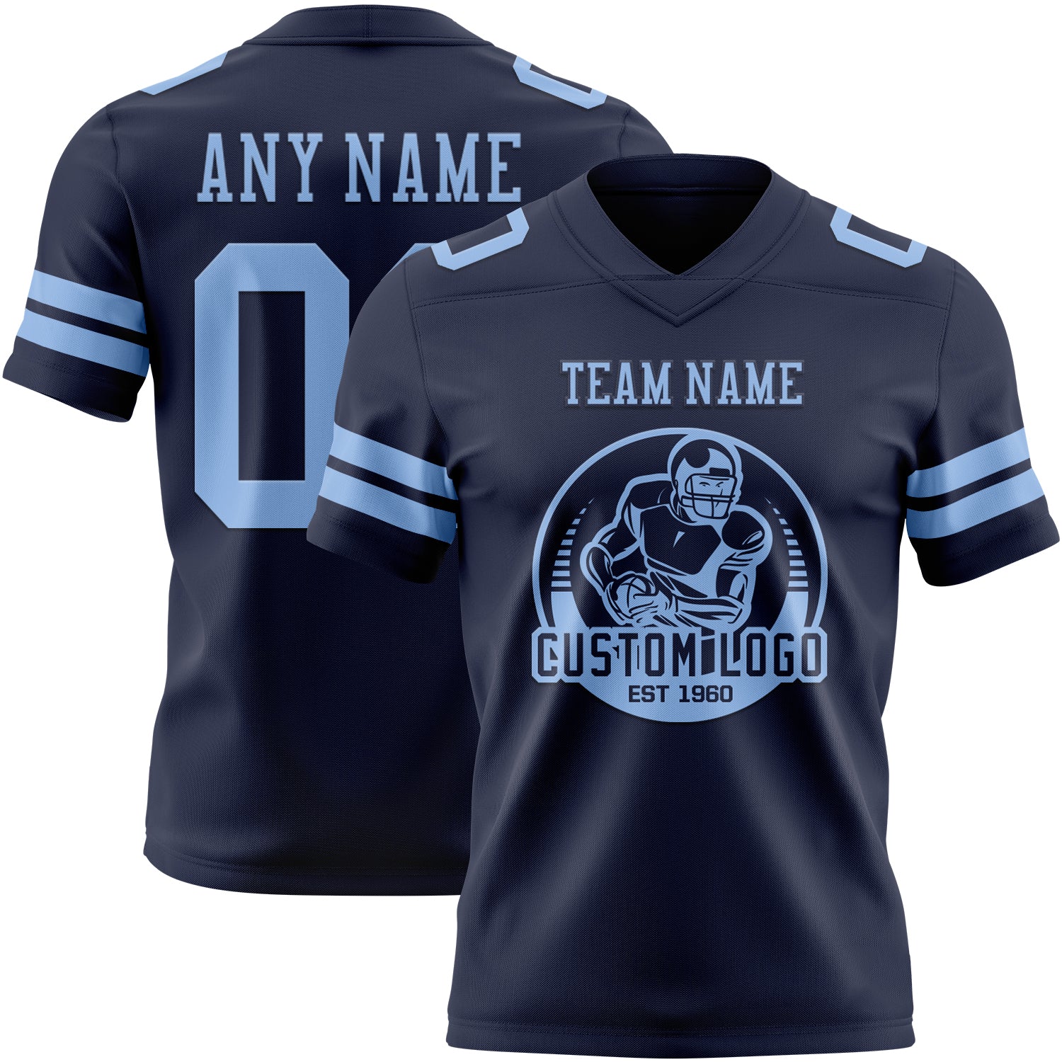 Custom Navy Light Blue Authentic Football Jersey view 2